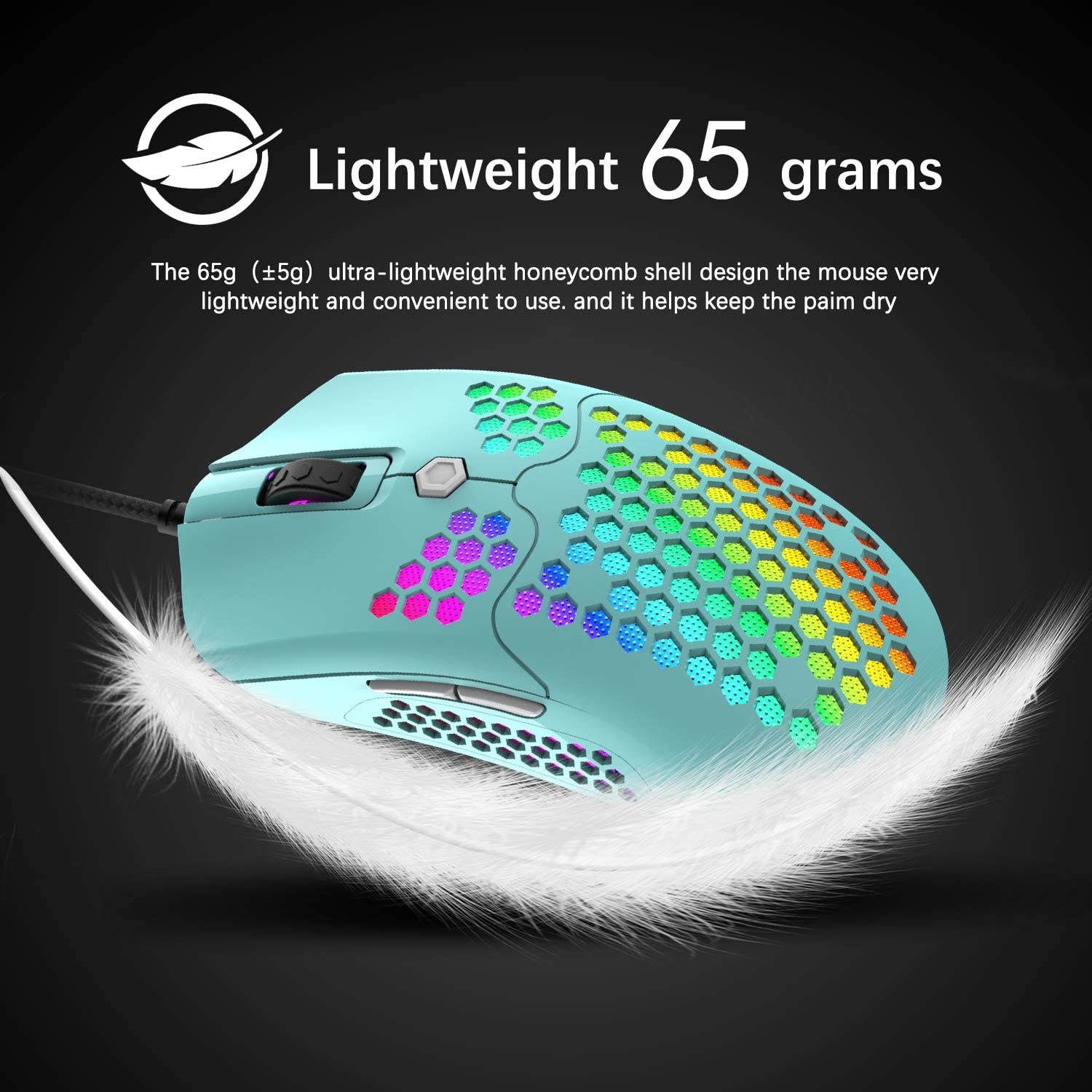 Wired Lightweight Gaming Mouse,26 RGB Backlit Mice with 7 Buttons Programmable Driver,PAW3325 12000DPI Mice,Ultralight Honeycomb Shell Ultraweave Cable Mouse for PC Gamers and Xbox and PS4 Users