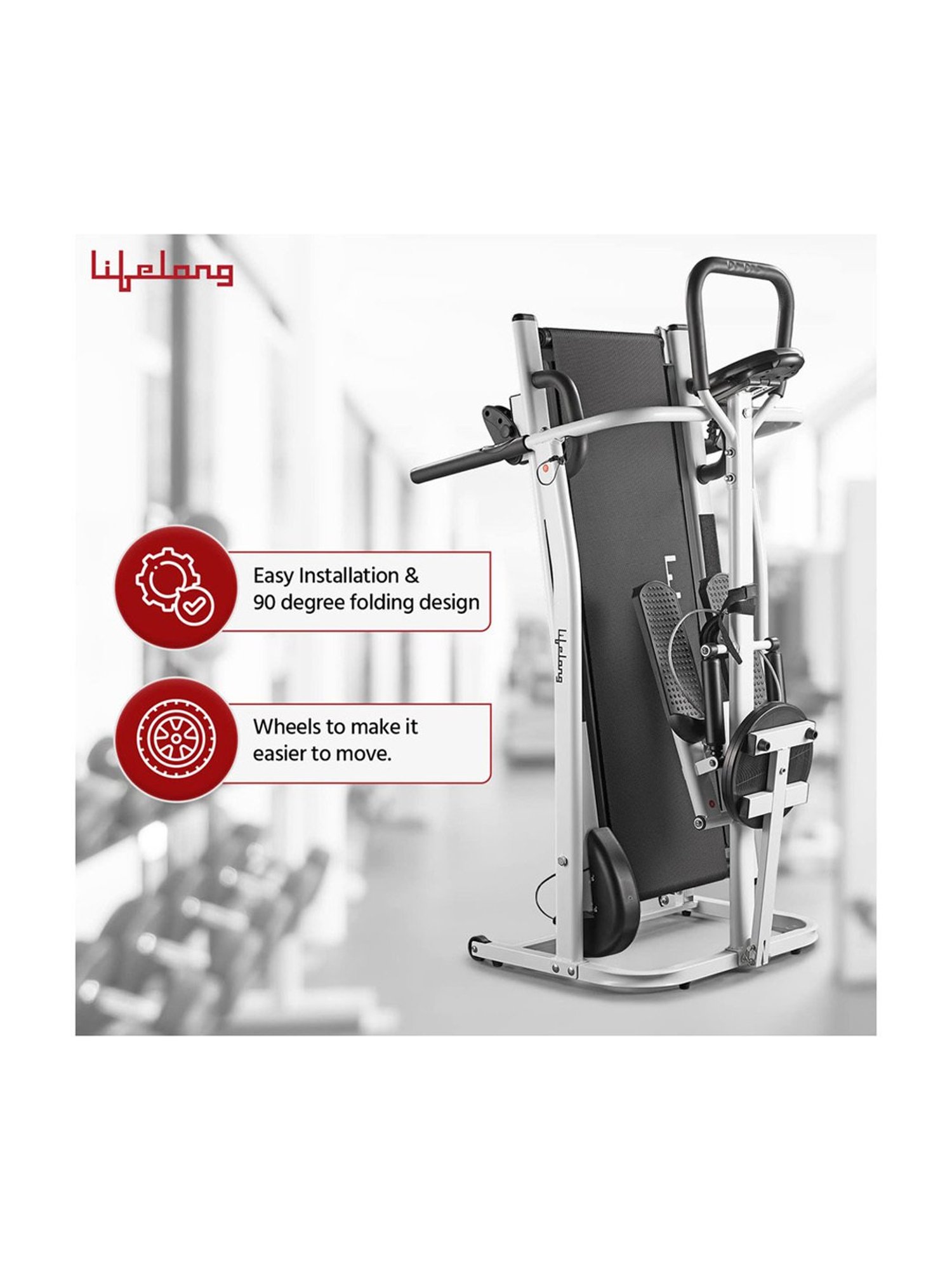 Lifelong Manual Multifunction 4 in 1 Treadmill (White) Size - One Size