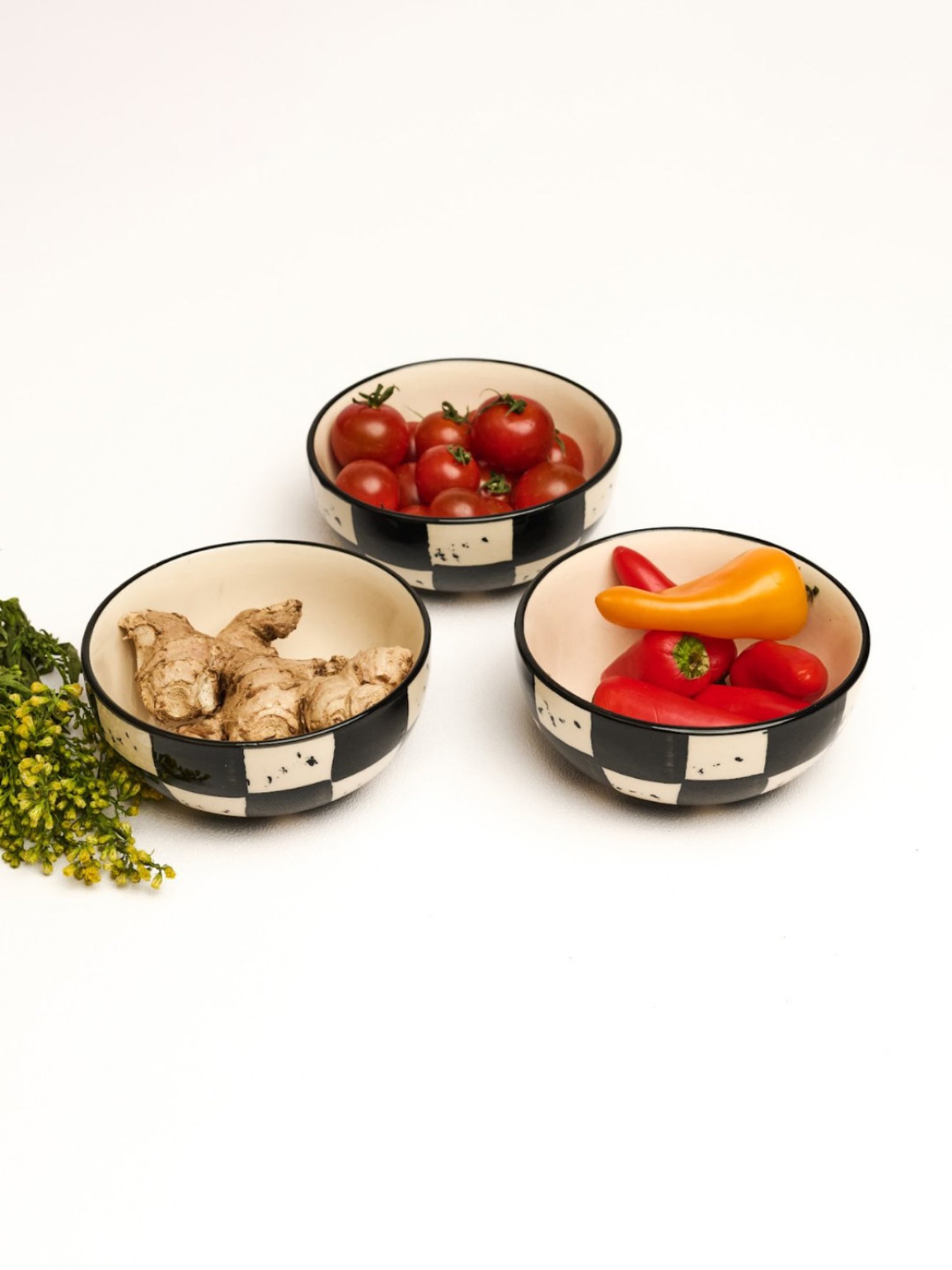 BlackCarrot Black & White Ceramic Dip Bowls Set of 2
