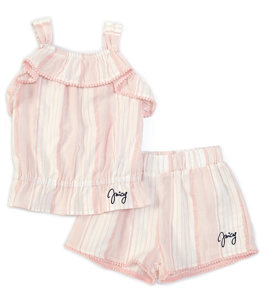 Juicy Couture Little Girls 2T-6X Stripe Ruffled Tank Top & Shorts Matching Set