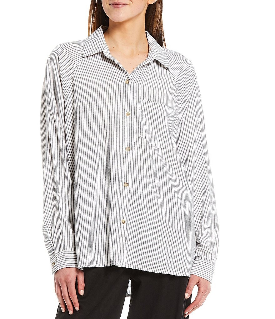Every Woven Striped Button Front Top