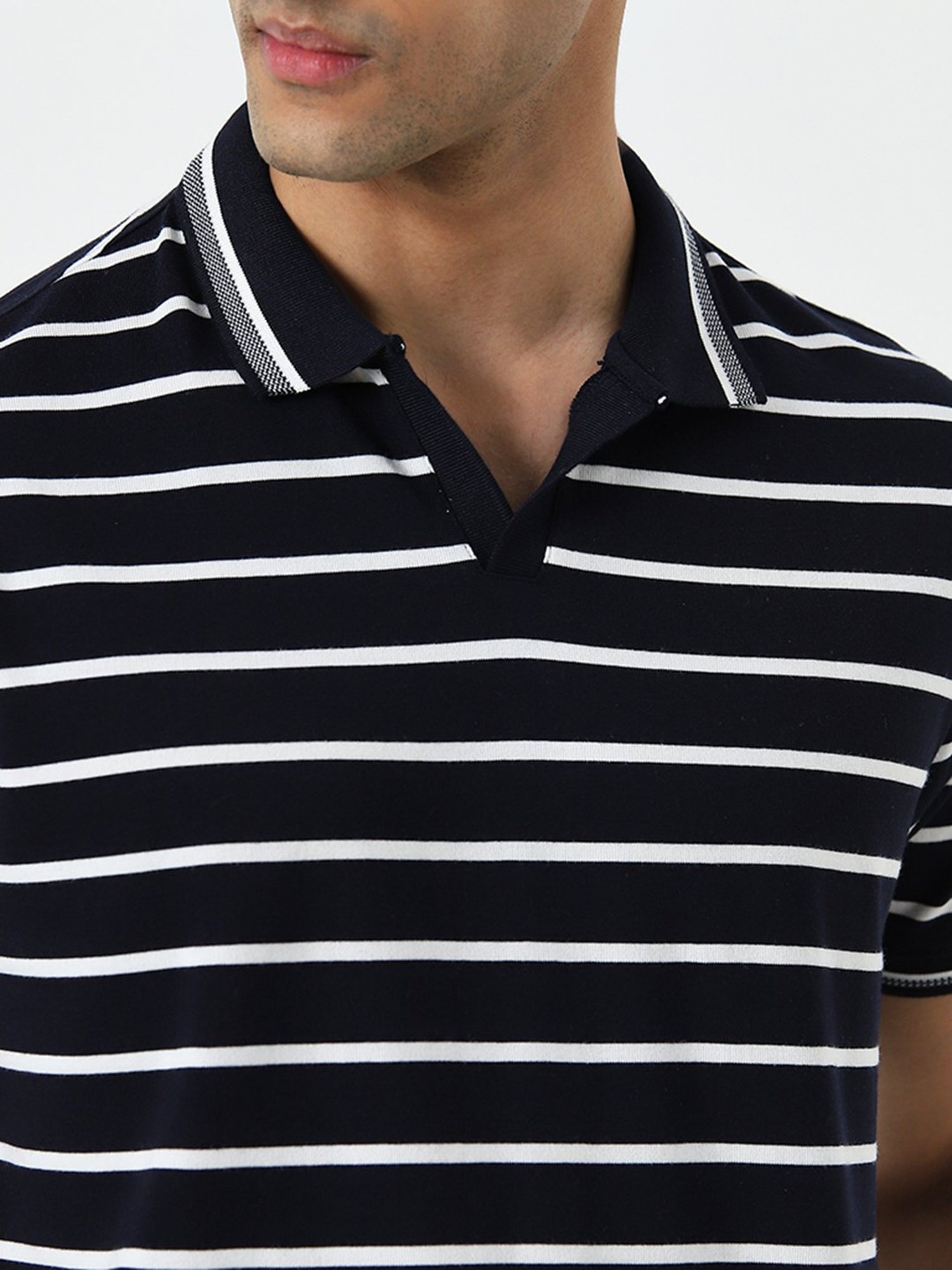 WES Casuals by Westside Navy Striped Relaxed-Fit Polo T-Shirt