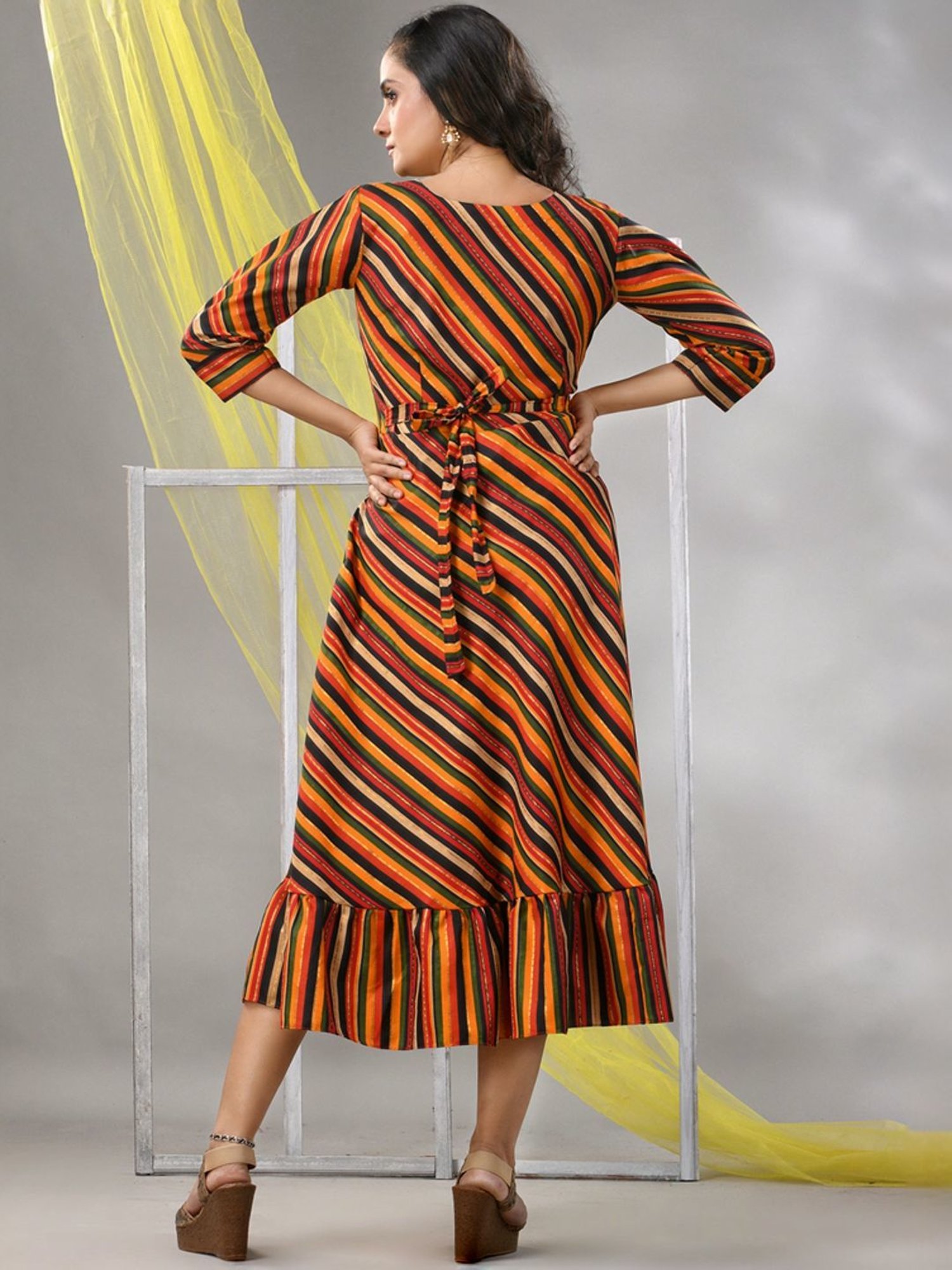 CHARUKRITI Multicolored Striped A-Line Dress