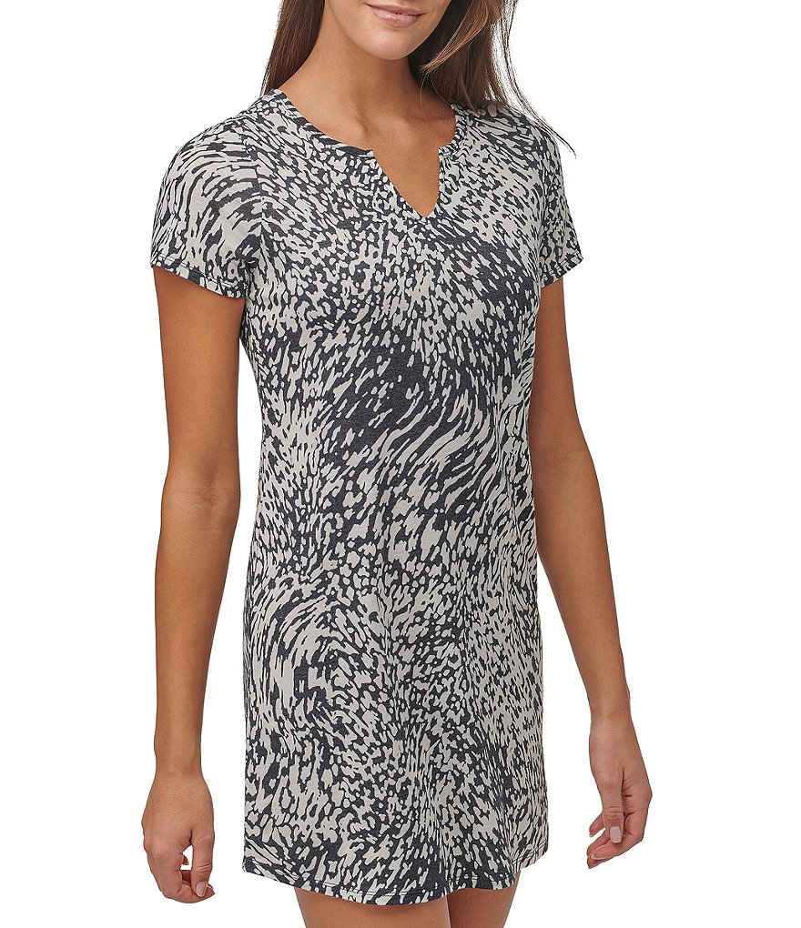 Marc New York Split Neck Animal Print Short Sleeve Knit T-Shirt Dress