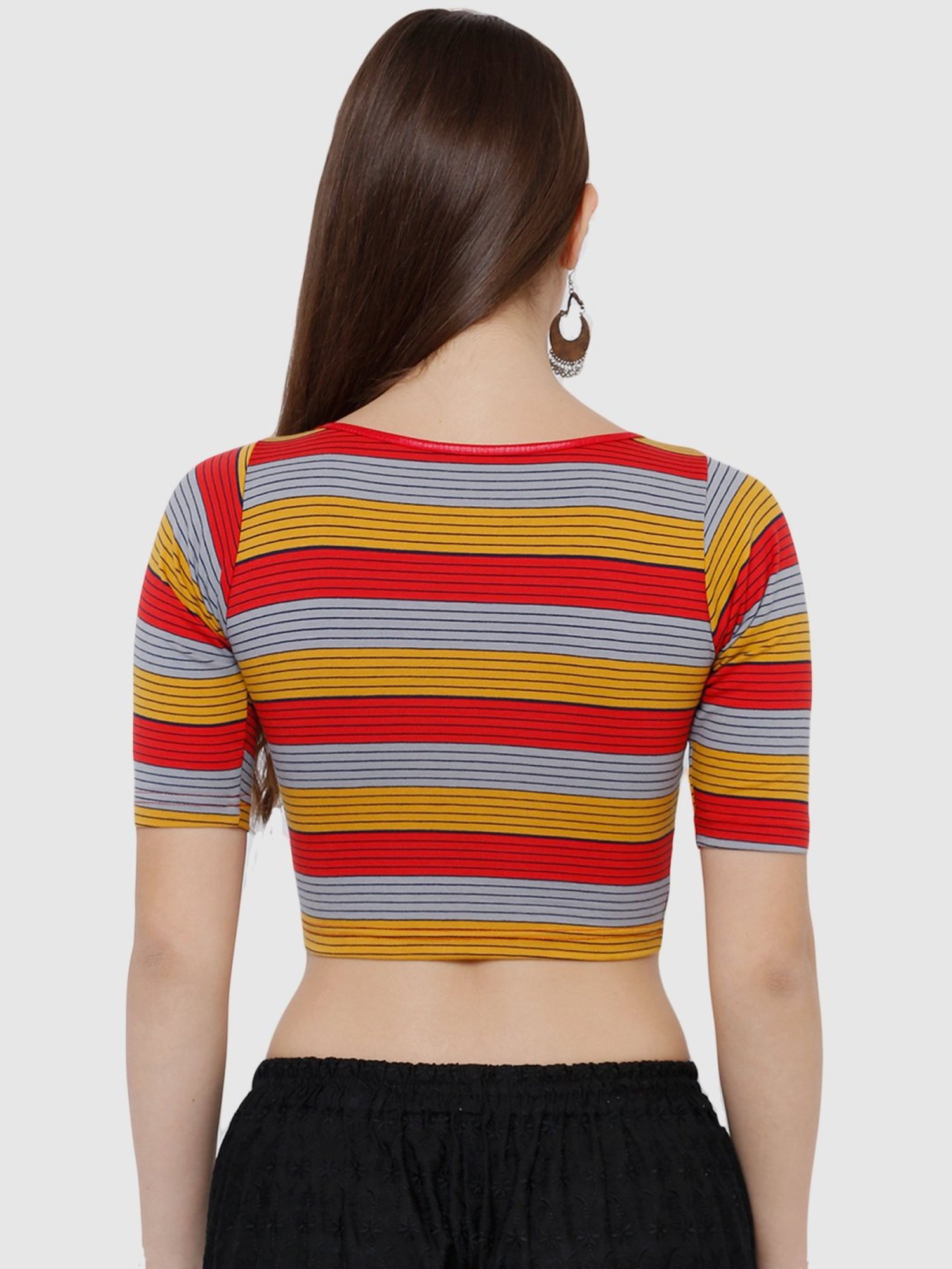 Salwar Studio Red & Yellow Cotton Striped Blouse