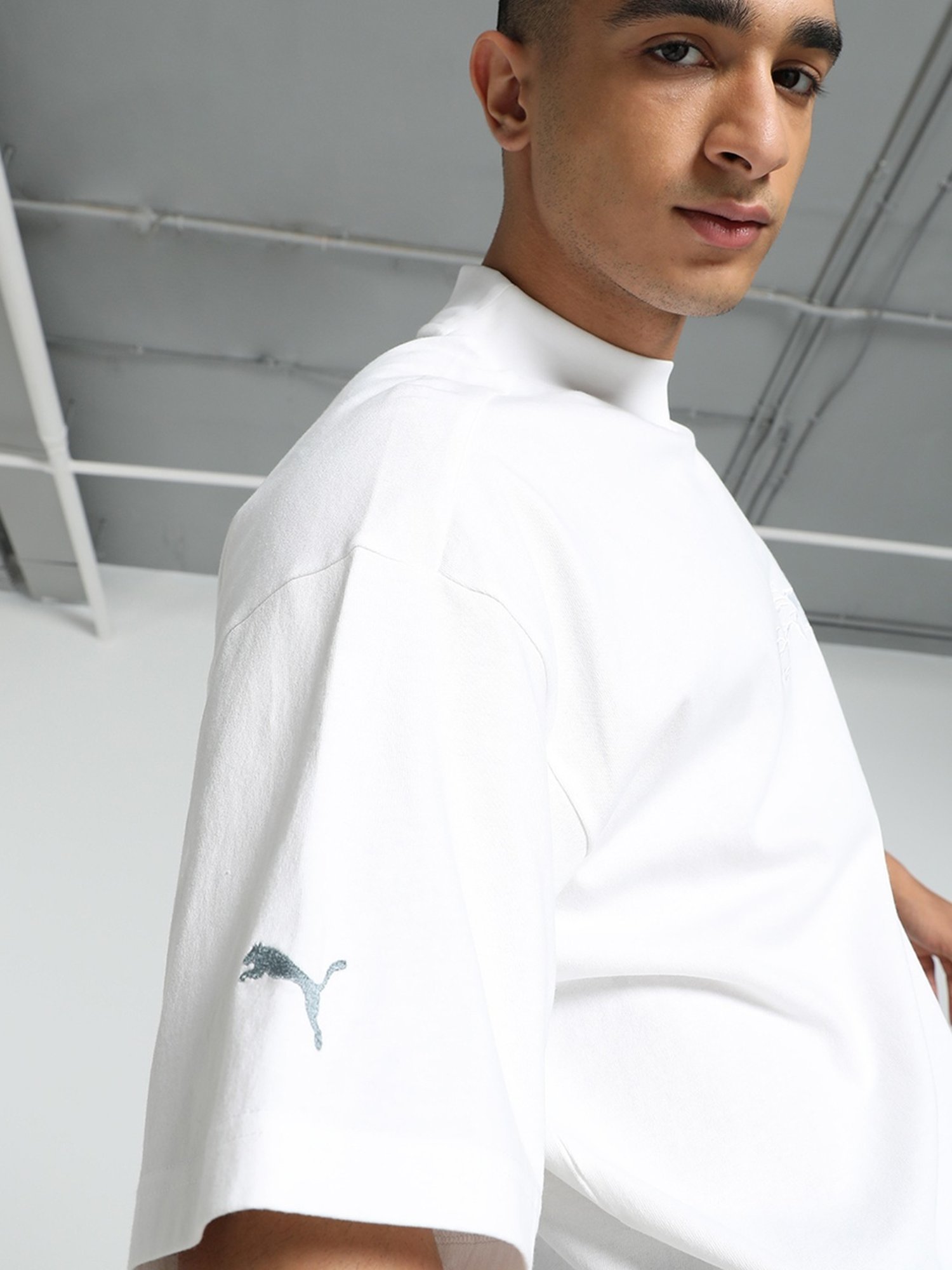 Puma White Cotton Loose Fit Sports T-Shirt