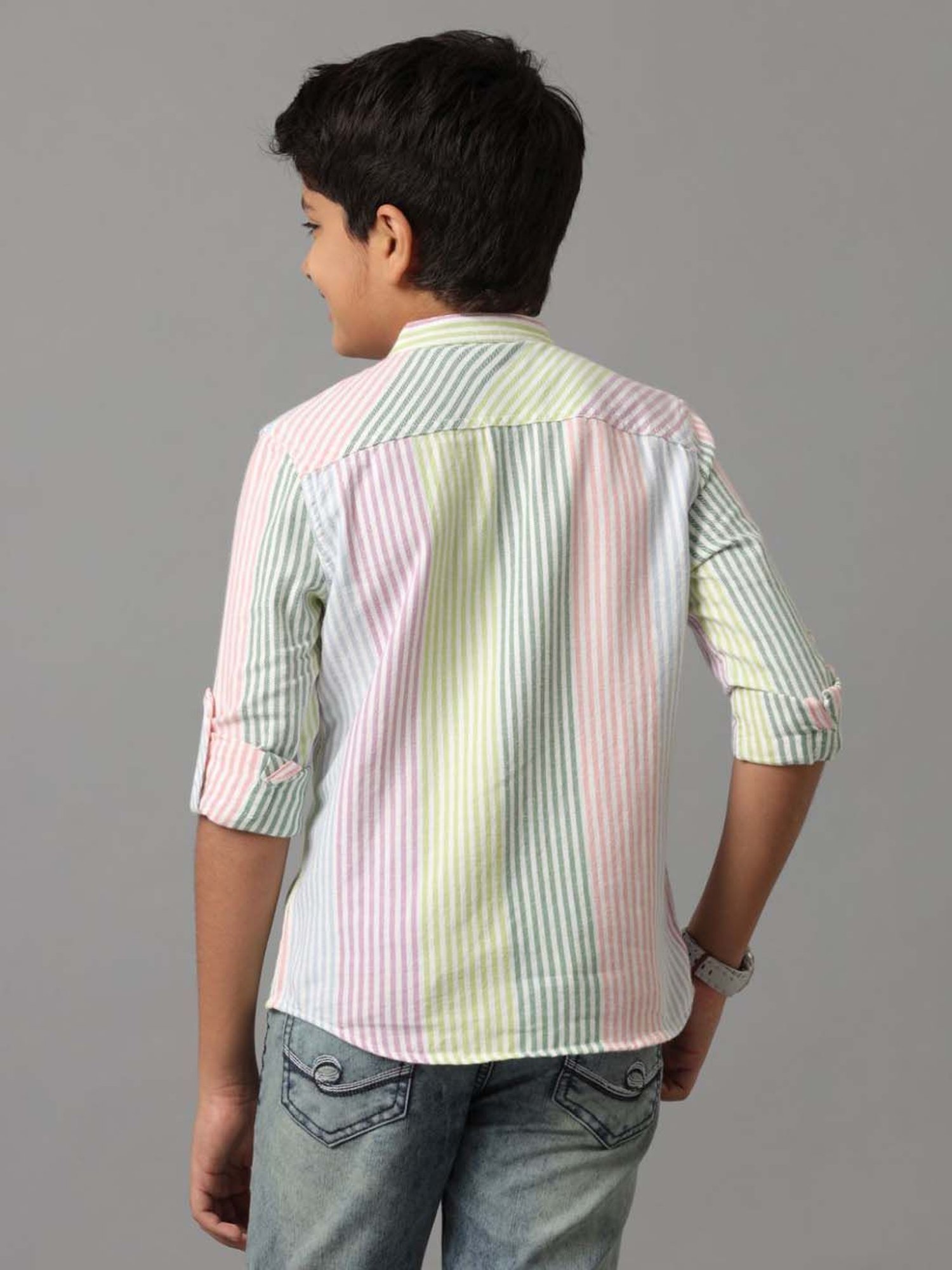 Under Fourteen Only Kids Multicolor Cotton Striped Full Sleeves Shirt