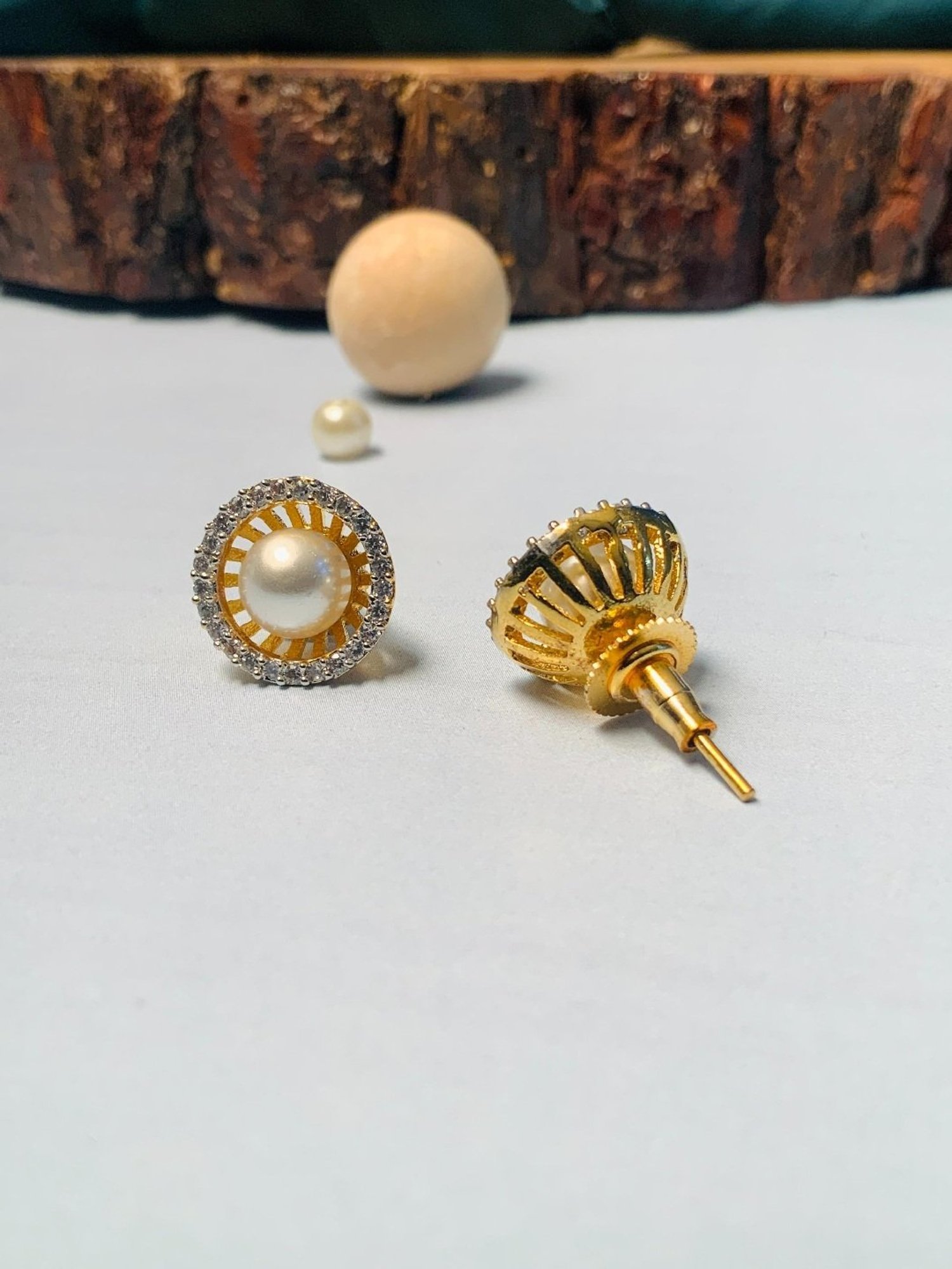 Abdesigns Gold-Plated American Diamond Stud Earrings