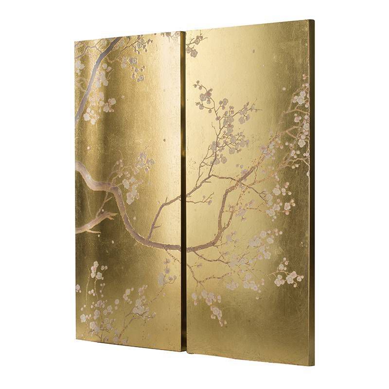 Set of 2 Cherry Blossom Panel Wall Arts Rose Gold - A&B Home