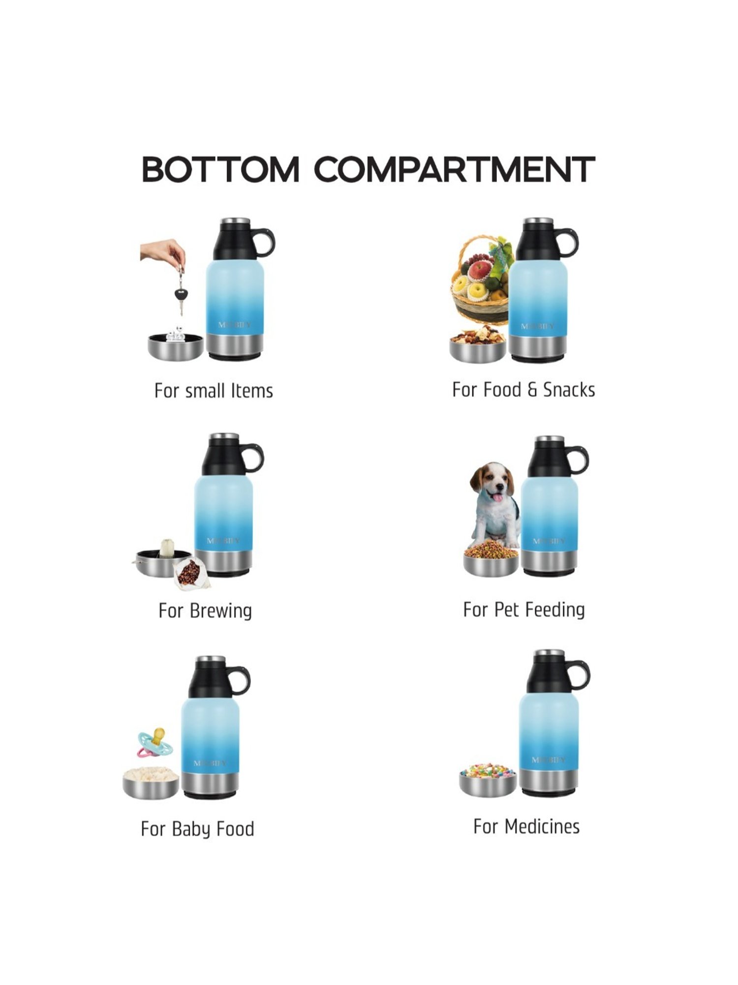 Melbify 3-in-1 Thermos Flask Blue ThermoSteel Water Bottle (1L)