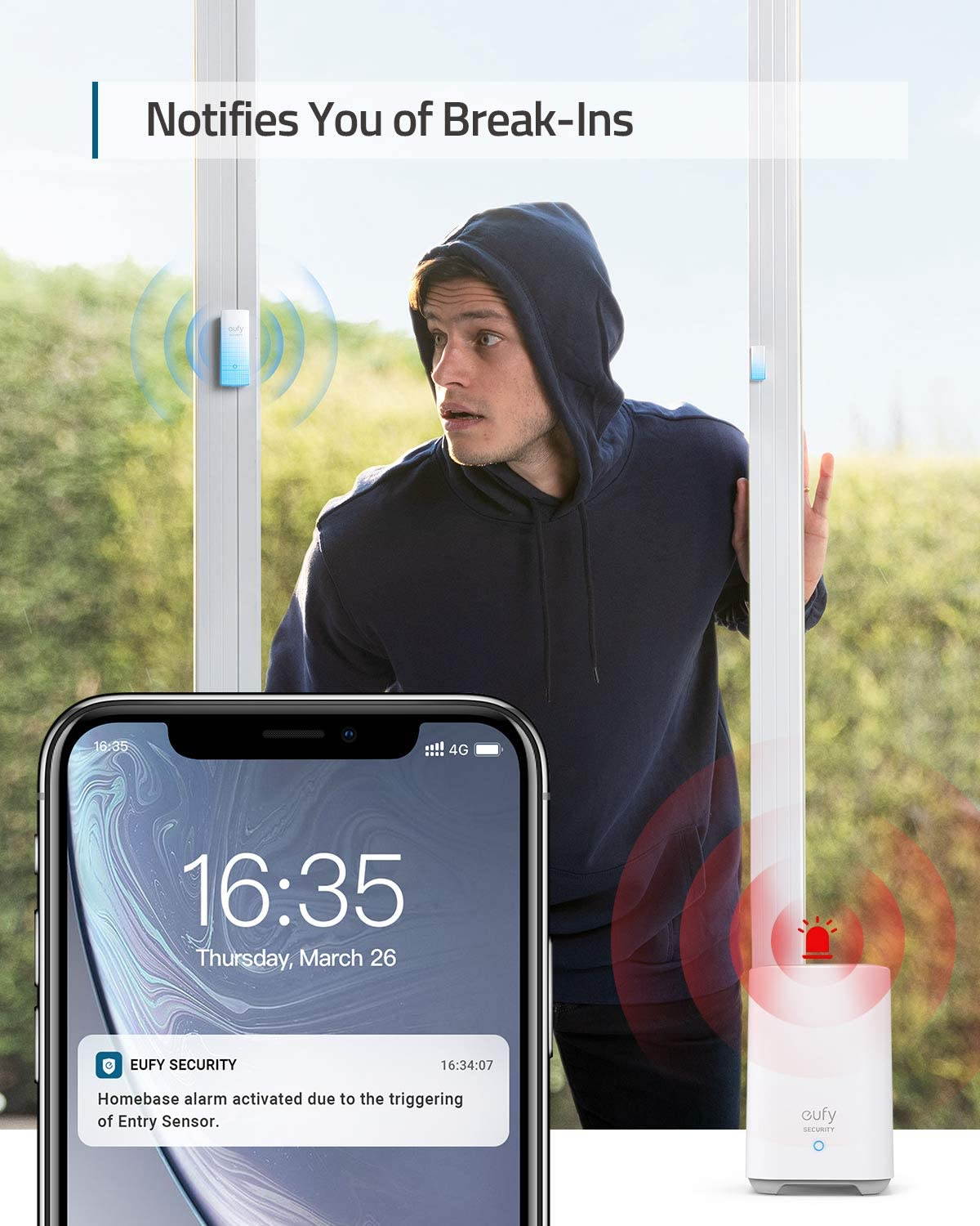 eufy Security 5-Piece Home Alarm Kit, Home Security System, Keypad, Motion Sensor, 2 Entry Sensors, Home Alarm System, Control from The App, Links with HomeBase-Connected Devices