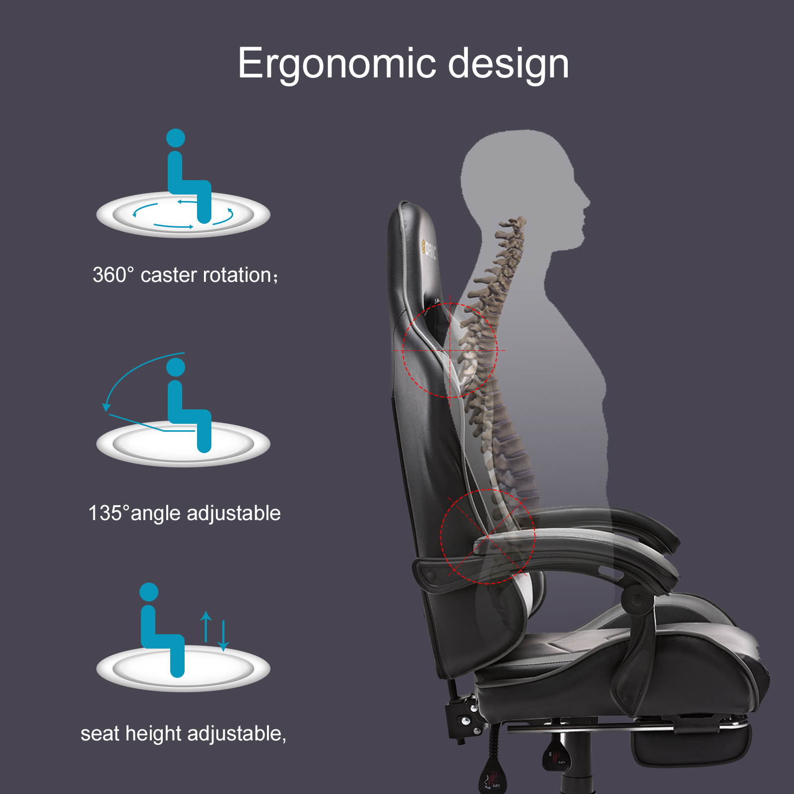 Goaic Gaming Chair PC Racing Game Chair Ergonomic 135&deg; Adjustable Reclining Office Chair with Footrest, High Back Office Desk Computer Chair with Headrest and Lumbar Pillow Support (White/Red)
