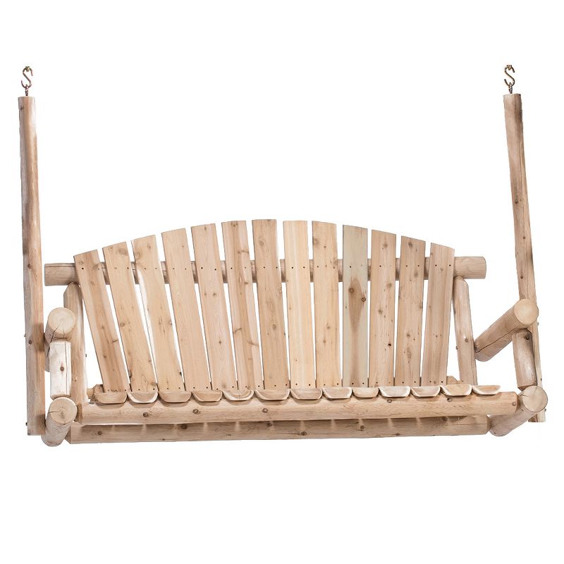 Lakeland Mills 5 Ft 3 Person Rustic White Cedar Wood Log Outdoor Porch Swing Furniture, Natural