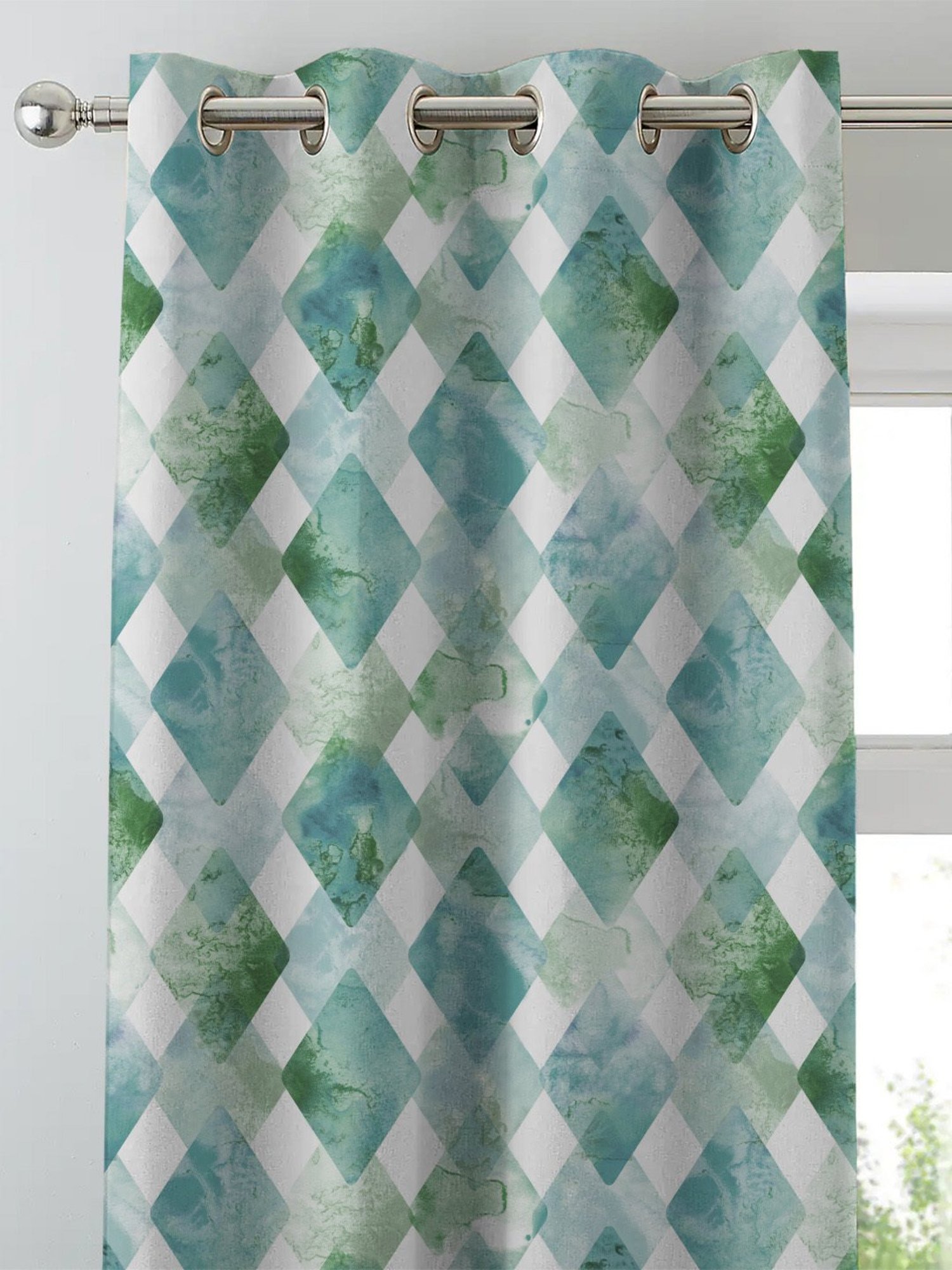 SPACES DRAPE STORY Elegent Turquoise Blue Polyester 5 ft Window Curtain - Set of 2