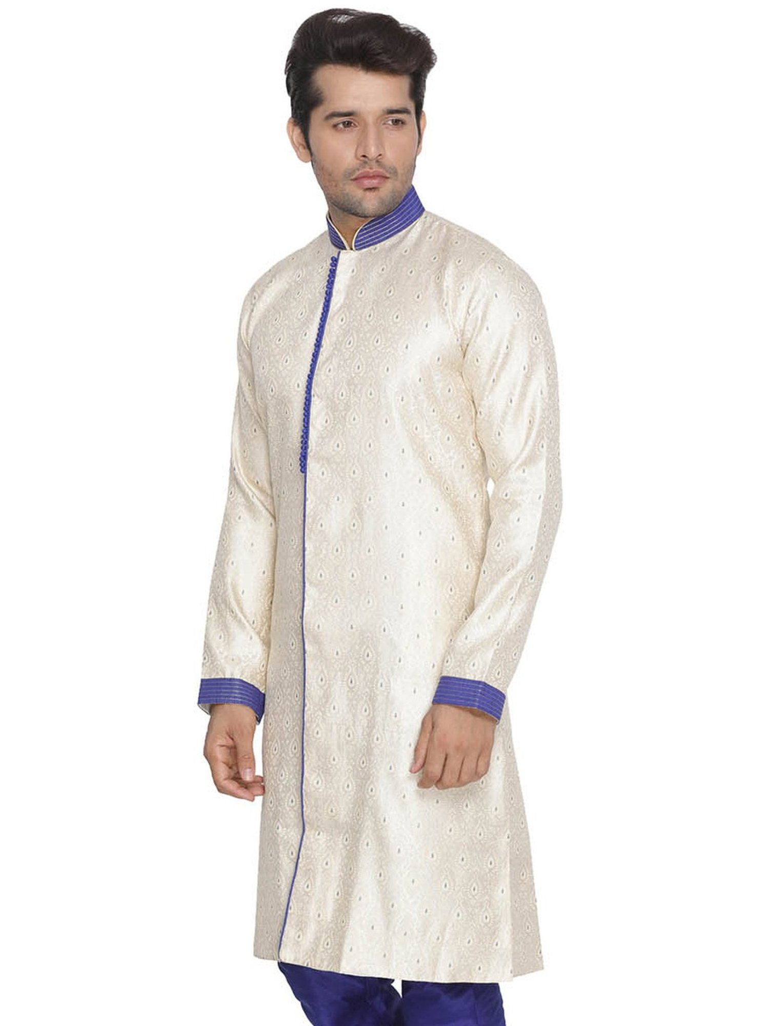 Vastramay White Cotton Straight Fit Embroidery Ethnic Suits