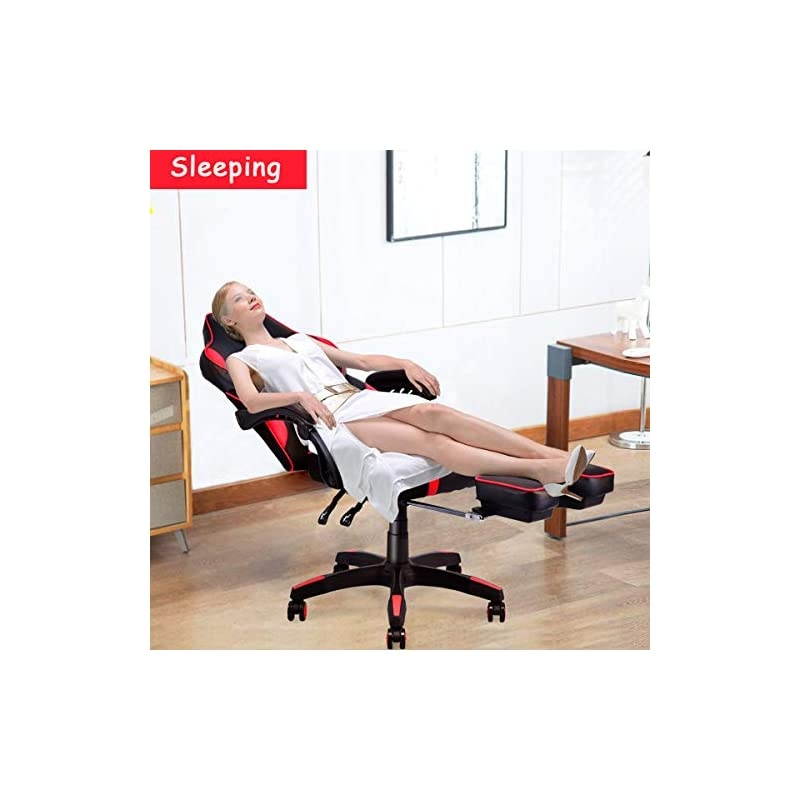 Ergonomic Gaming Chair, Executive Computer Office Chair with USB Massage Lumbar Cushion and Retractable Footrest, High Back Swivel Chair with Backrest and Height Adjustable (Red)