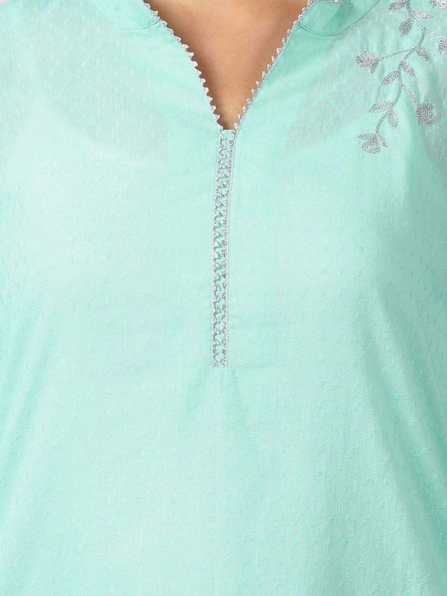 DART STUDIO Green Cotton Embroidered Straight Kurta