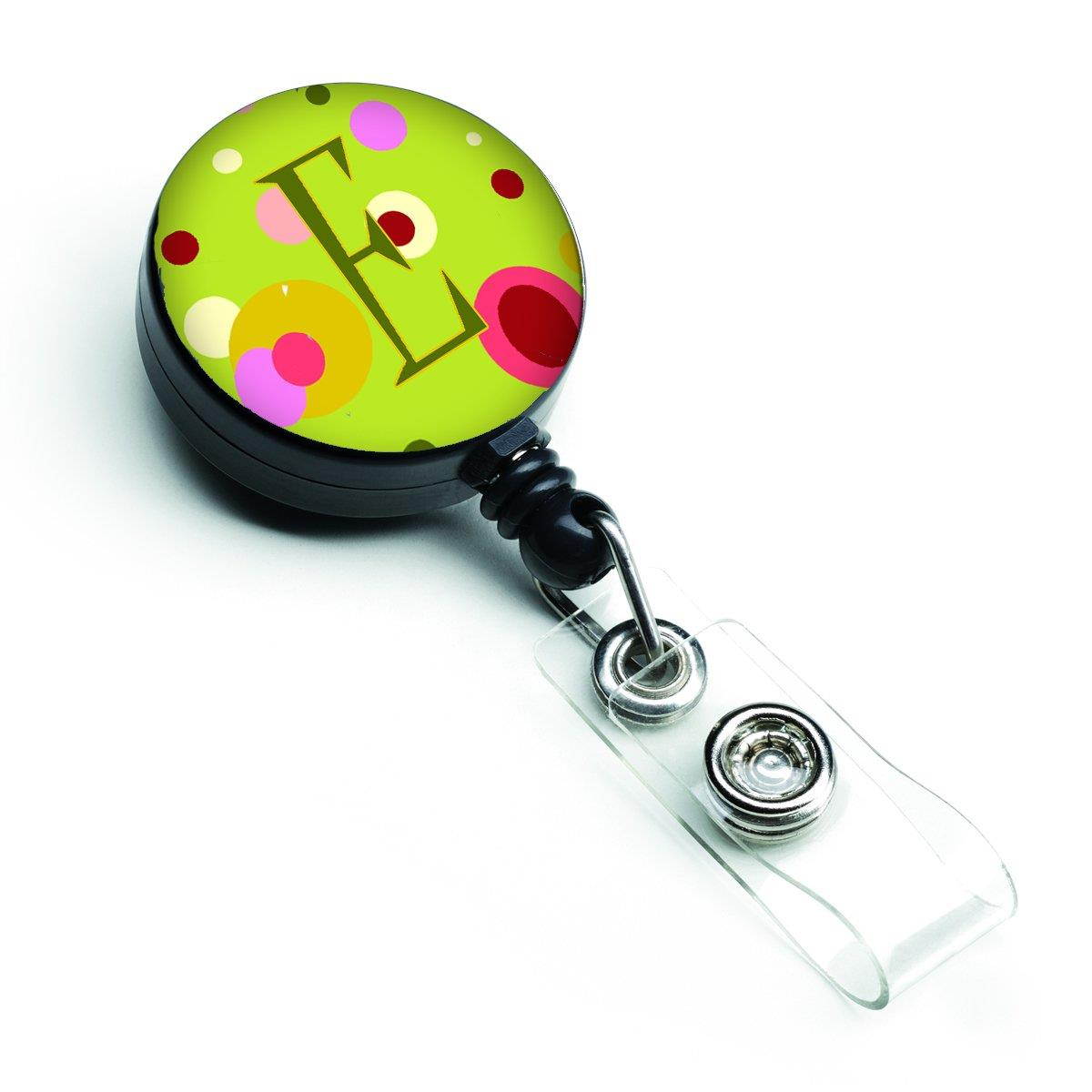 Caroline's Treasures Letter E Monogram, Lime Green Retractable Badge Reel, Multicolor (CJ1010-EBR)
