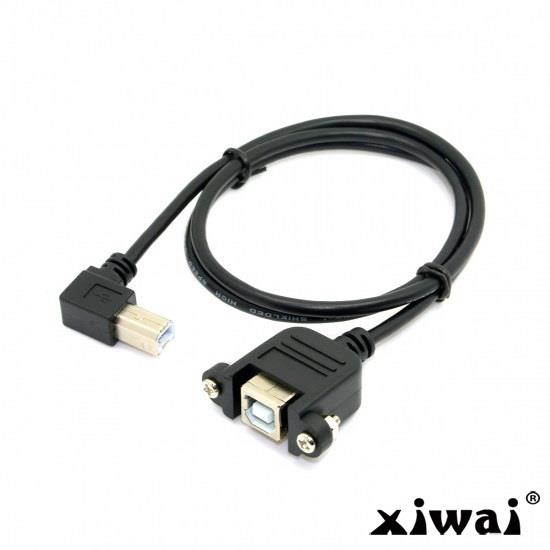 Xiwai Right angled USB B Male to Female extension cable with screws for Panel Mount 1m