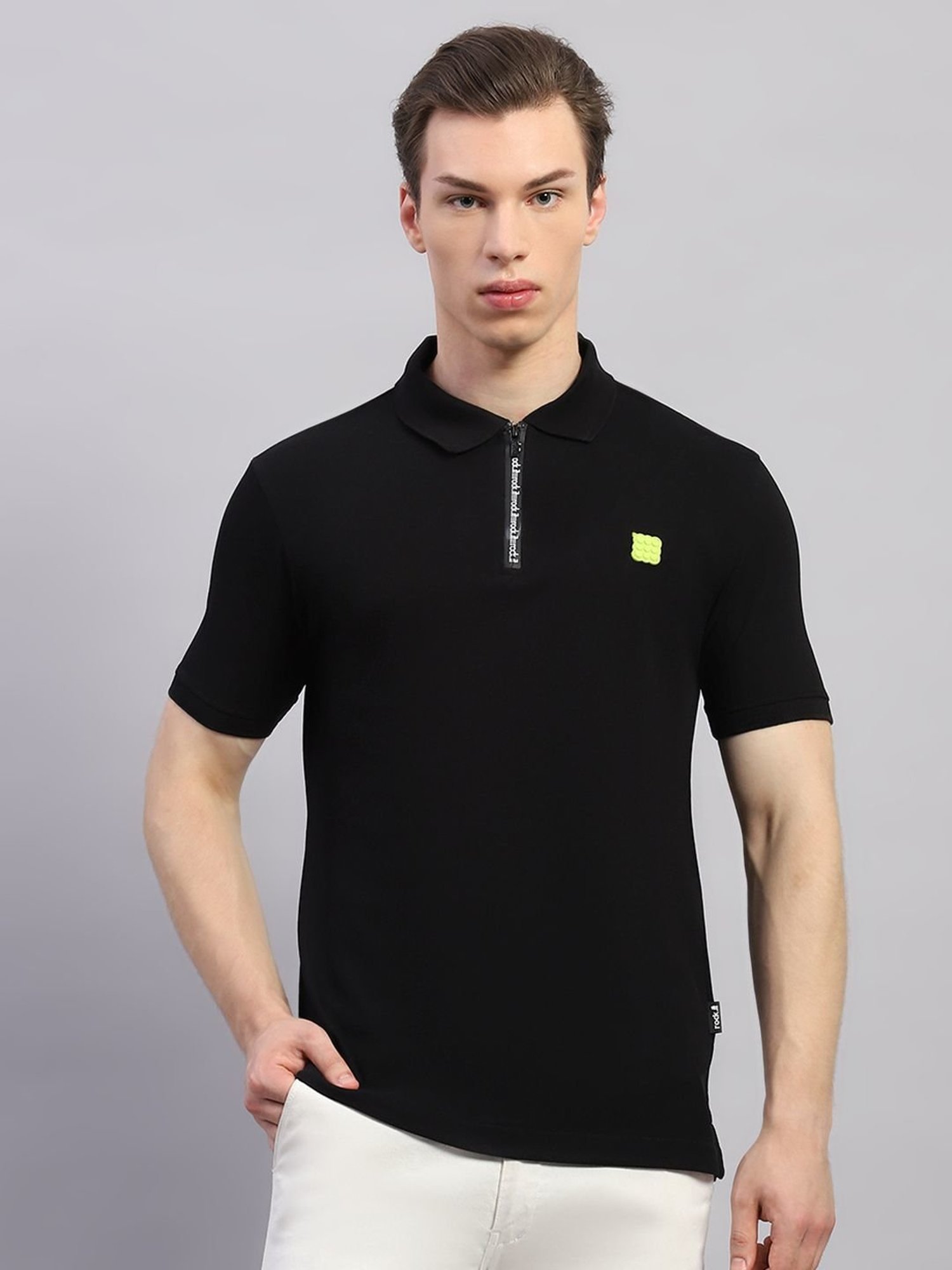 Rock.It Black Cotton Regular Fit Polo T-Shirt