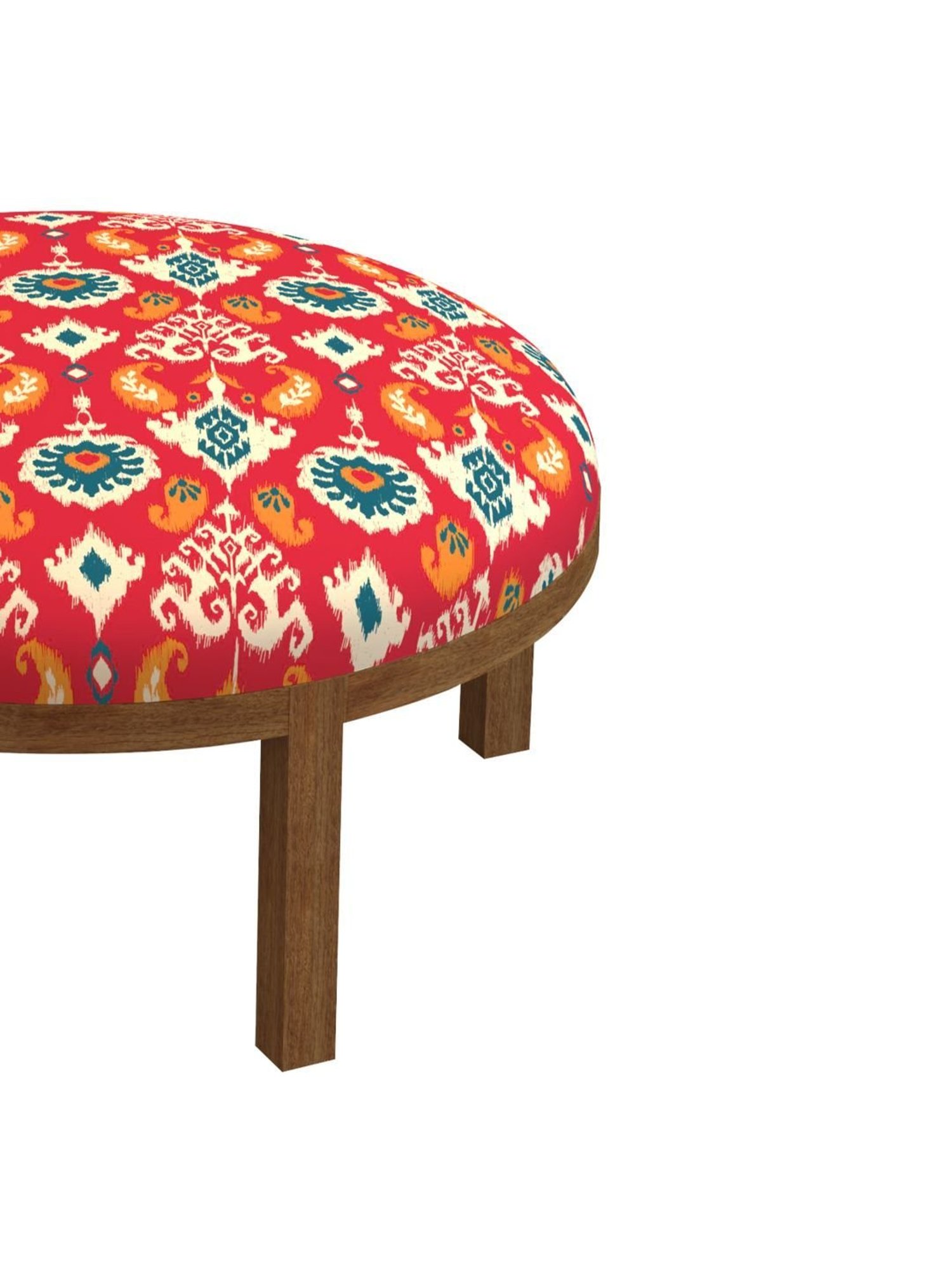 Chumbak Bohemian Ikat Red Sheesham Wood Ottoman