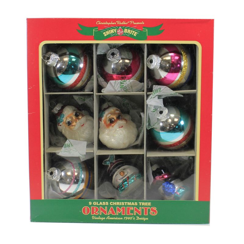 Shiny Brite 2.5" Christmas Confetti Figures . Rounds Ornament Set 9 Santa  -  Ornament Sets