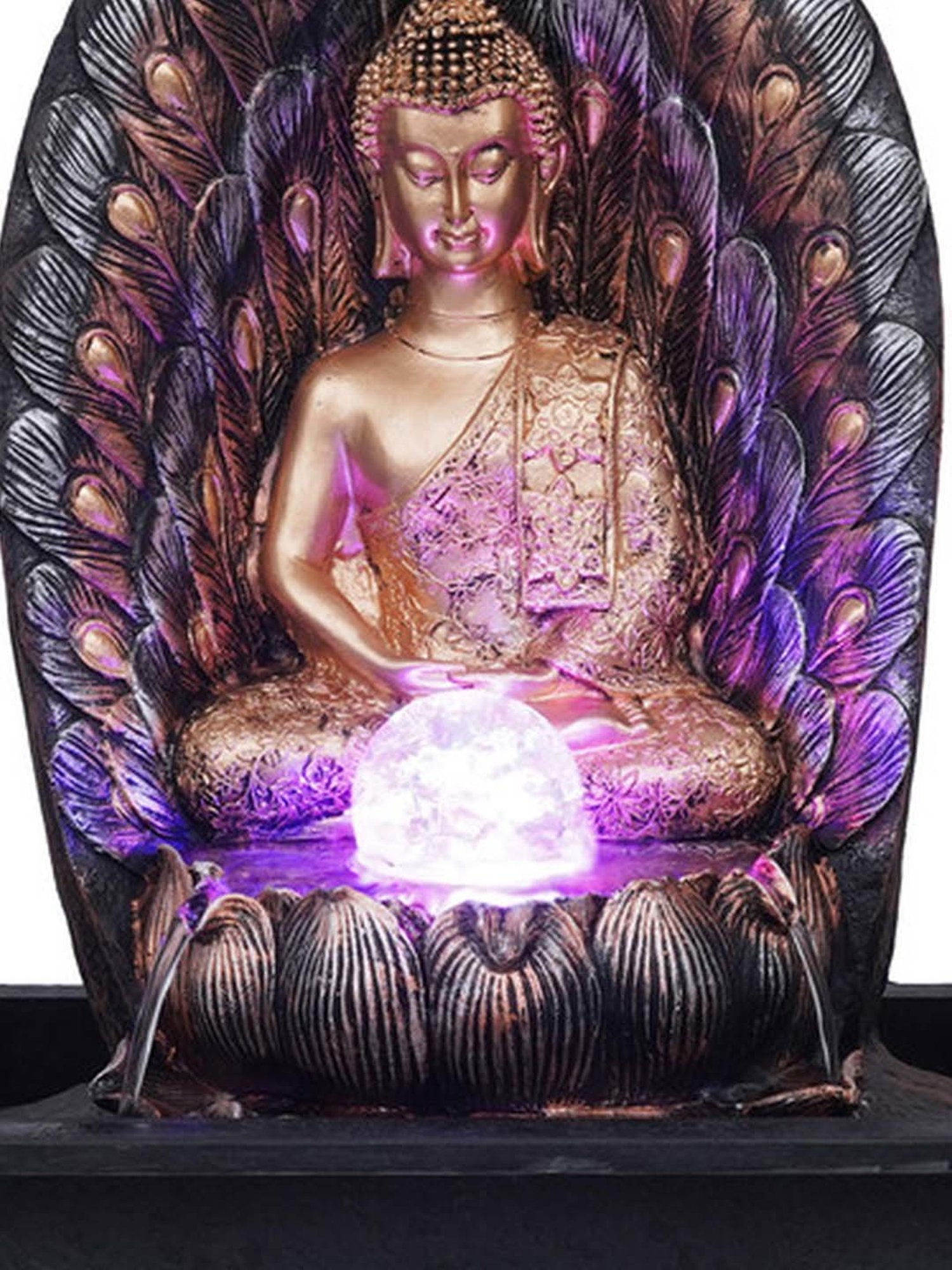 CHRONIKLE Gold & Brown Polyresin Meditating Buddha Waterfall Fountain