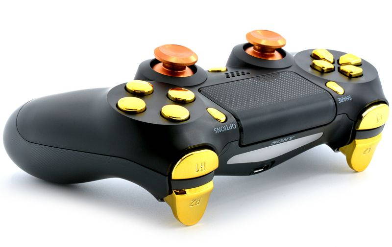 Black/Gold Ps4 PRO Custom UN-MODDED Controller with Aluminum Thumbsticks Exclusive Unique Design