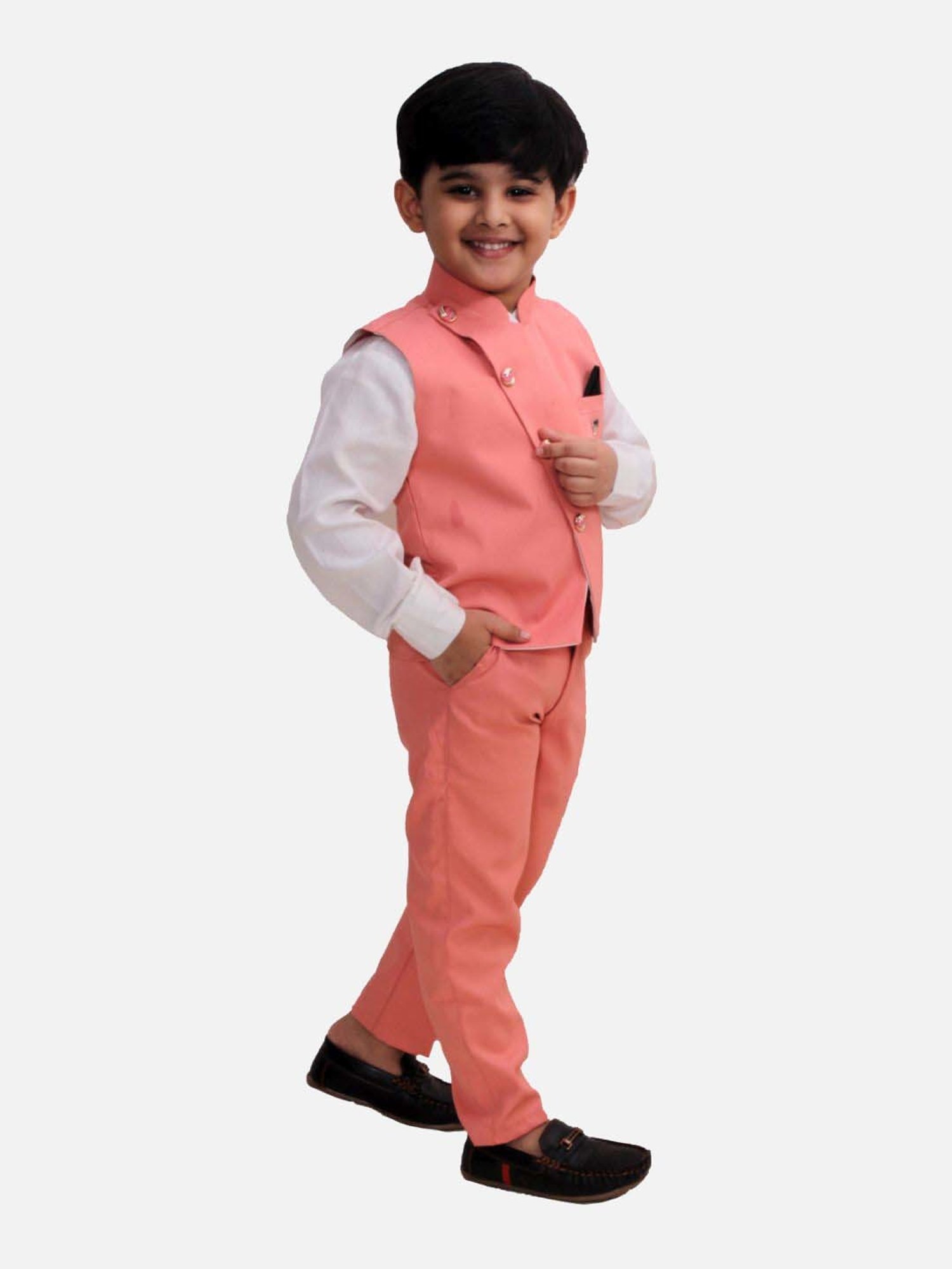 Fourfolds Boys Pink Solid Full Sleeves Clothing Set