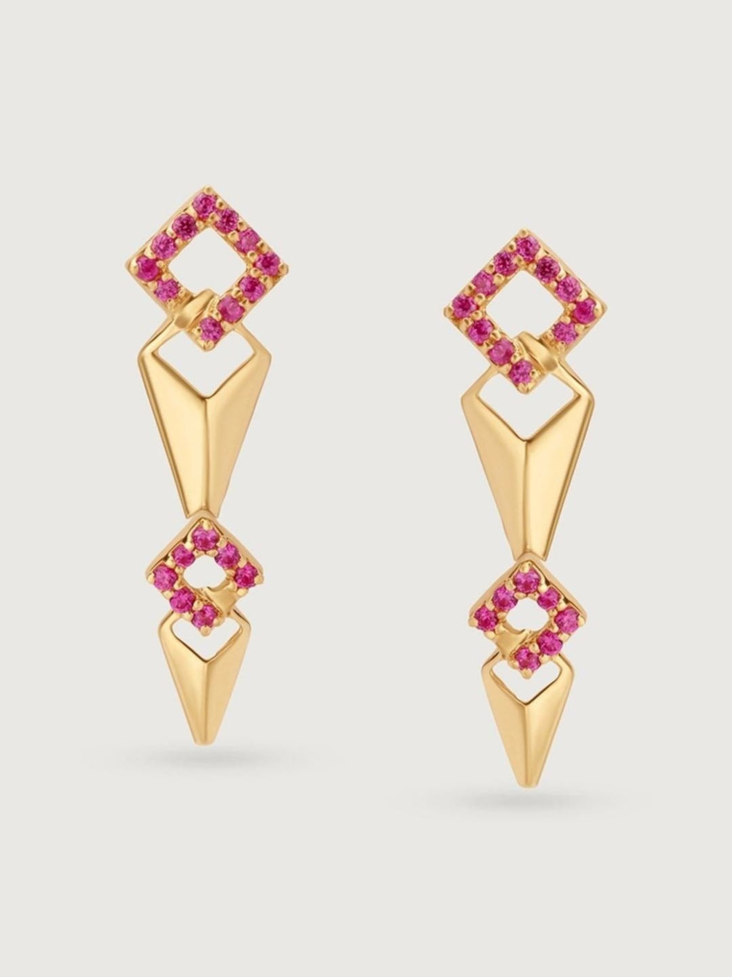 Mia by Tanishq Stellar Symphony 14k Gold Dark Pink Sapphire Stud Earrings