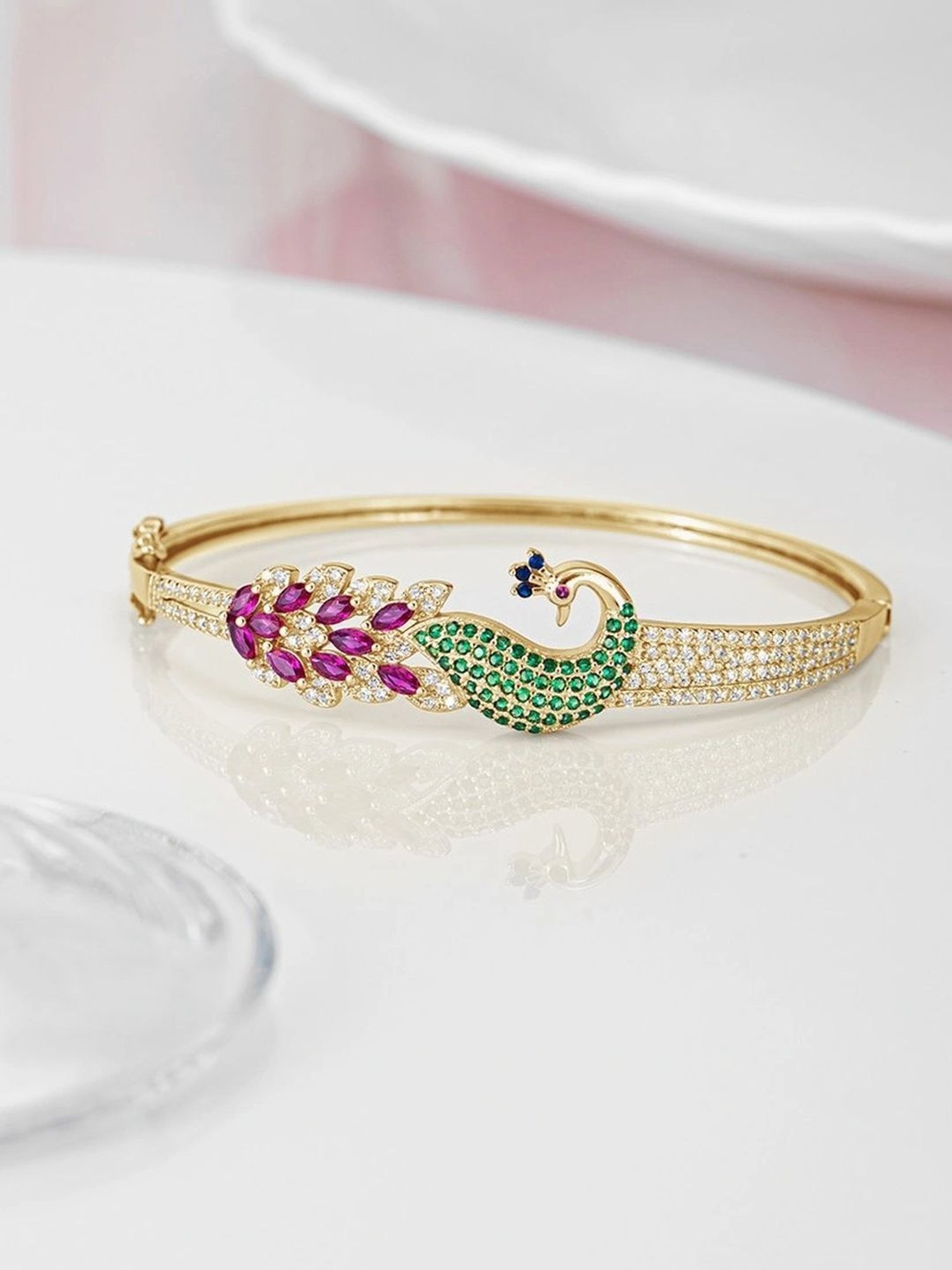 Zavya Feathered Fantasy Gold Plated 925 Sterling Silver Peacock Bracelet