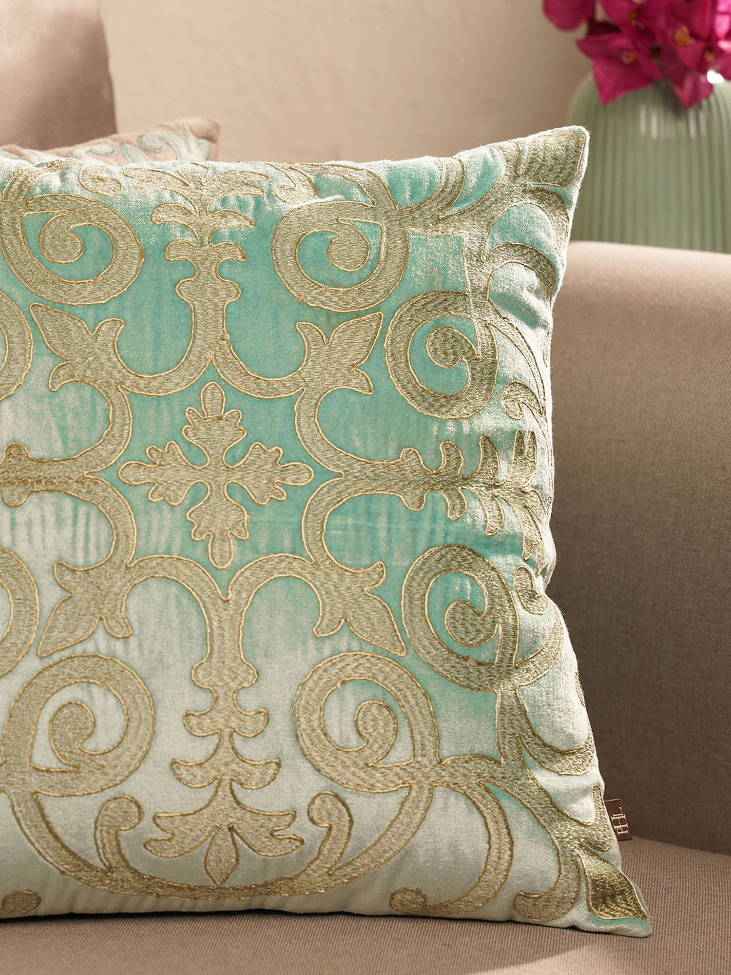 Pure Home and Living Blue Velvet Embroidery Cushion Cover