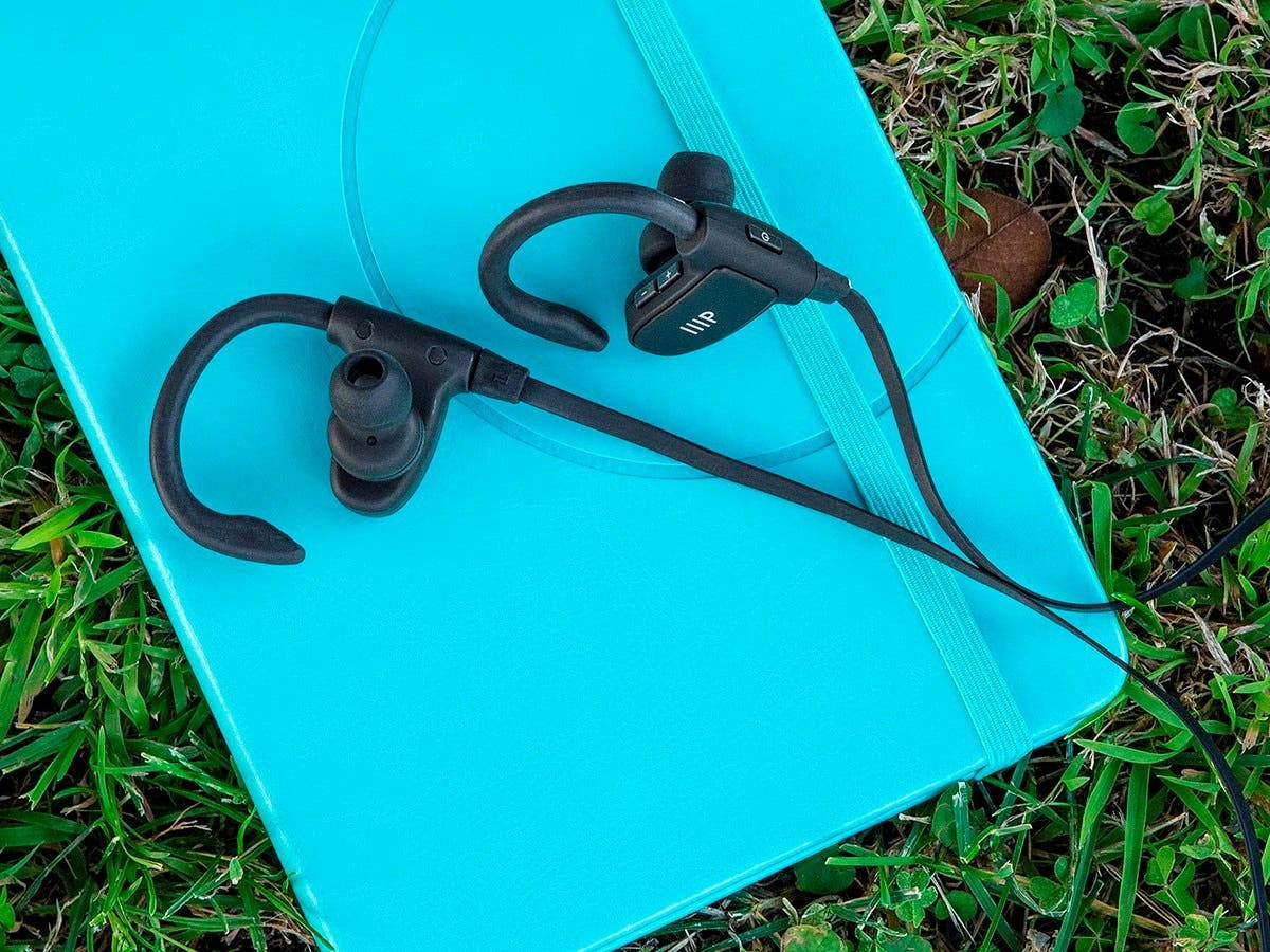 Monoprice Wireless Bluetooth Earphones - Black With Built-In Mic, Adjustable Ear Hooks, Waterproof, Sweatproof IPX7, CVC 6.0