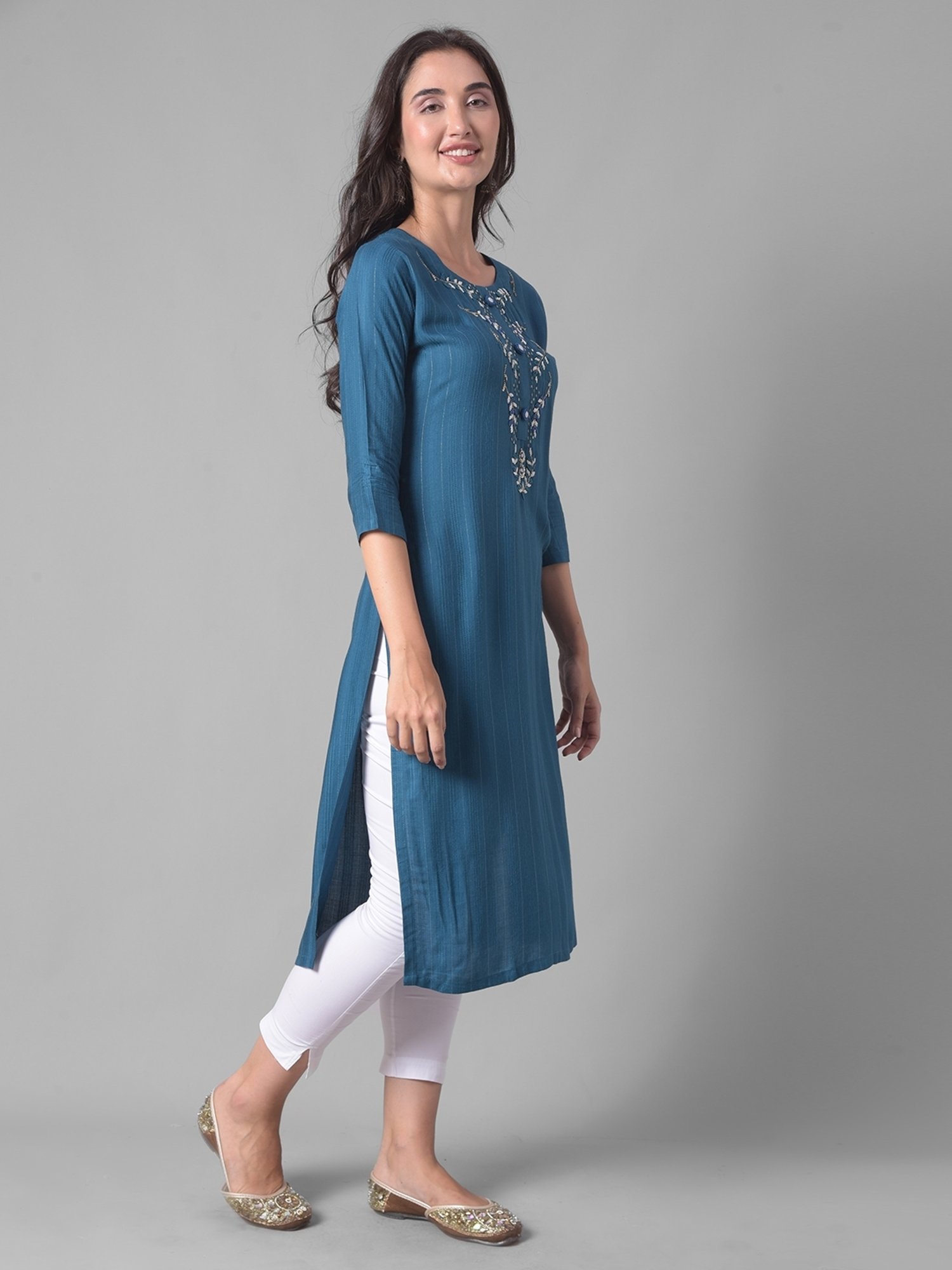 Dollar Missy Blue Embroidered Straight Kurta