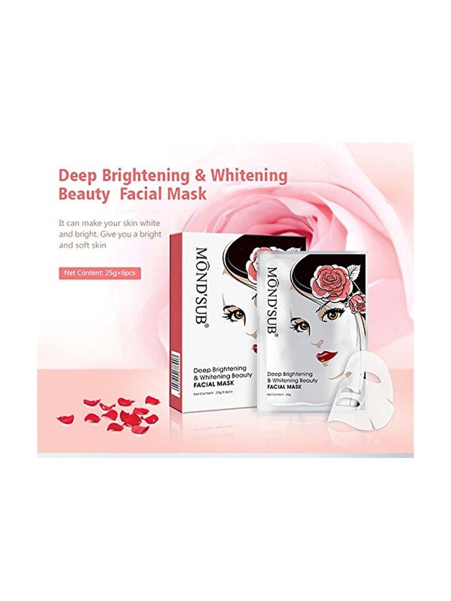 MONDSUB Deep Brightening and Whitening Face Sheet Masks (Pack of 4) - 25 gm Each