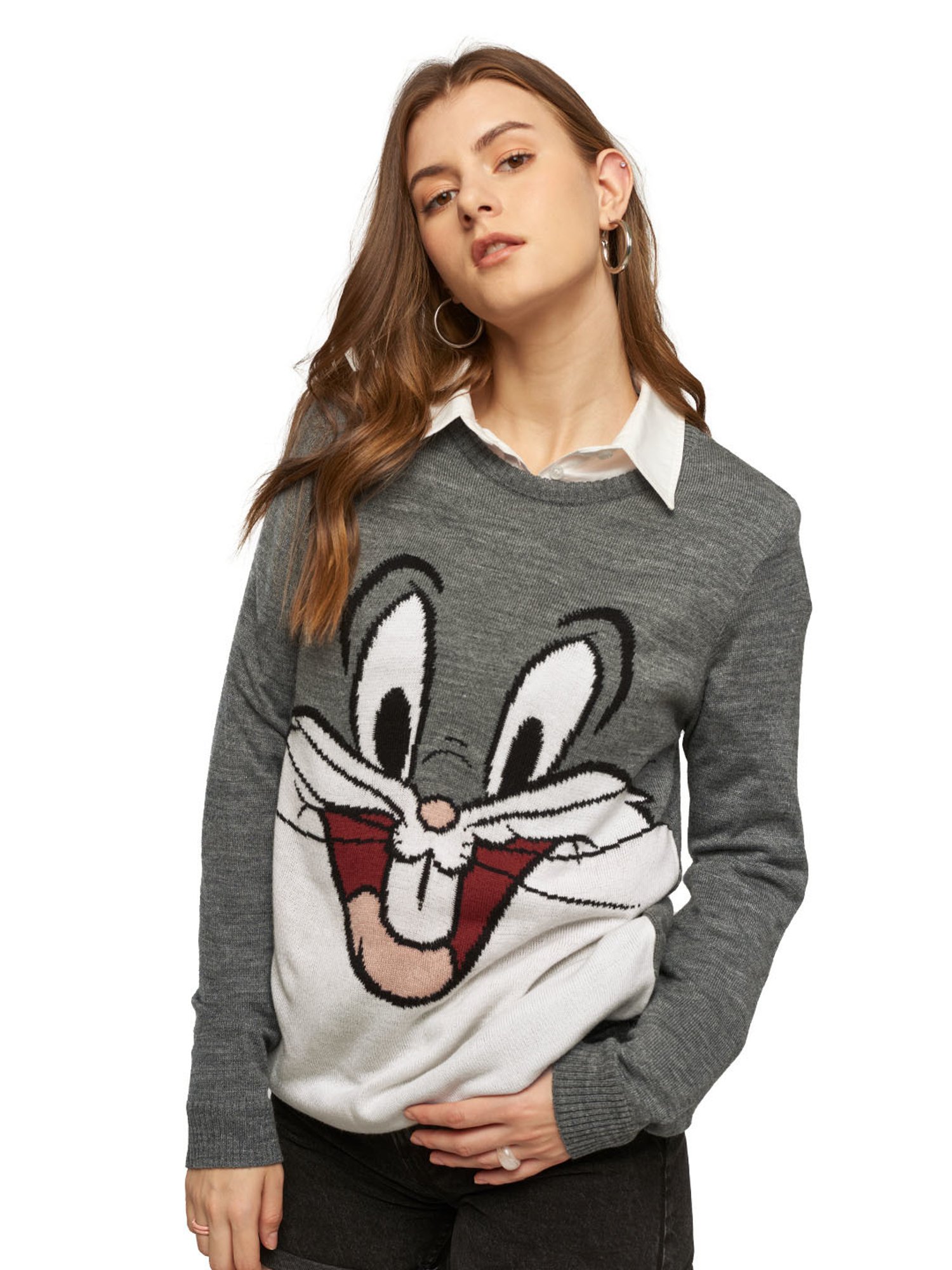 The Souled Store Grey Looney Tunes Bugs Bunny Print  Sweater