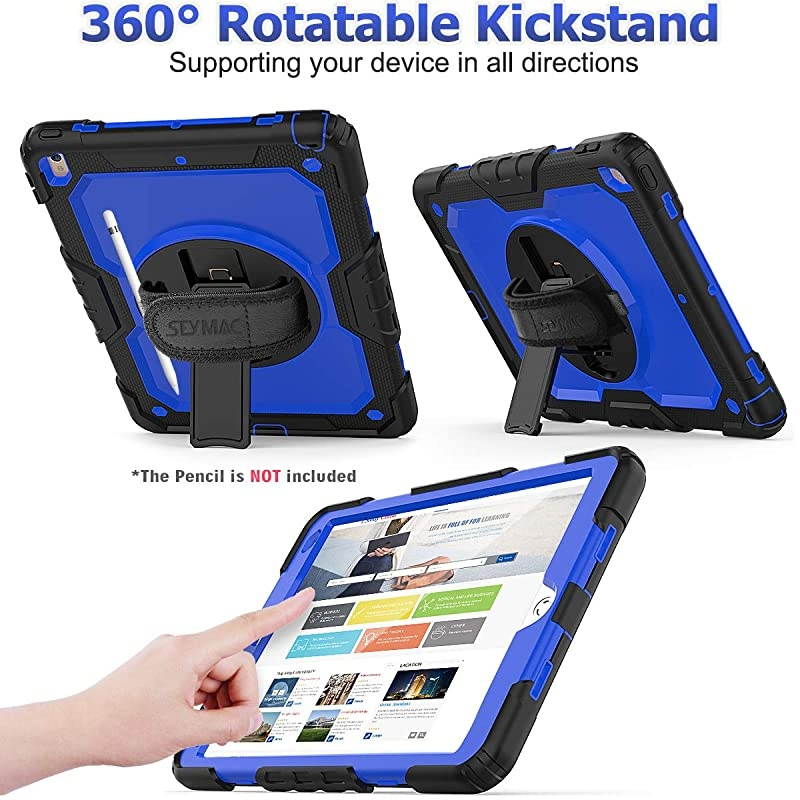 iPad Air 3rd Generation Case 2019, Drop-Proof [Full-Body] Case with 360Degrees Rotating Stand [Pencil Holder] [Screen Protector] Hand Strap for iPad Air 3 2019/ Pro 10.5 2017(Blue+Black)