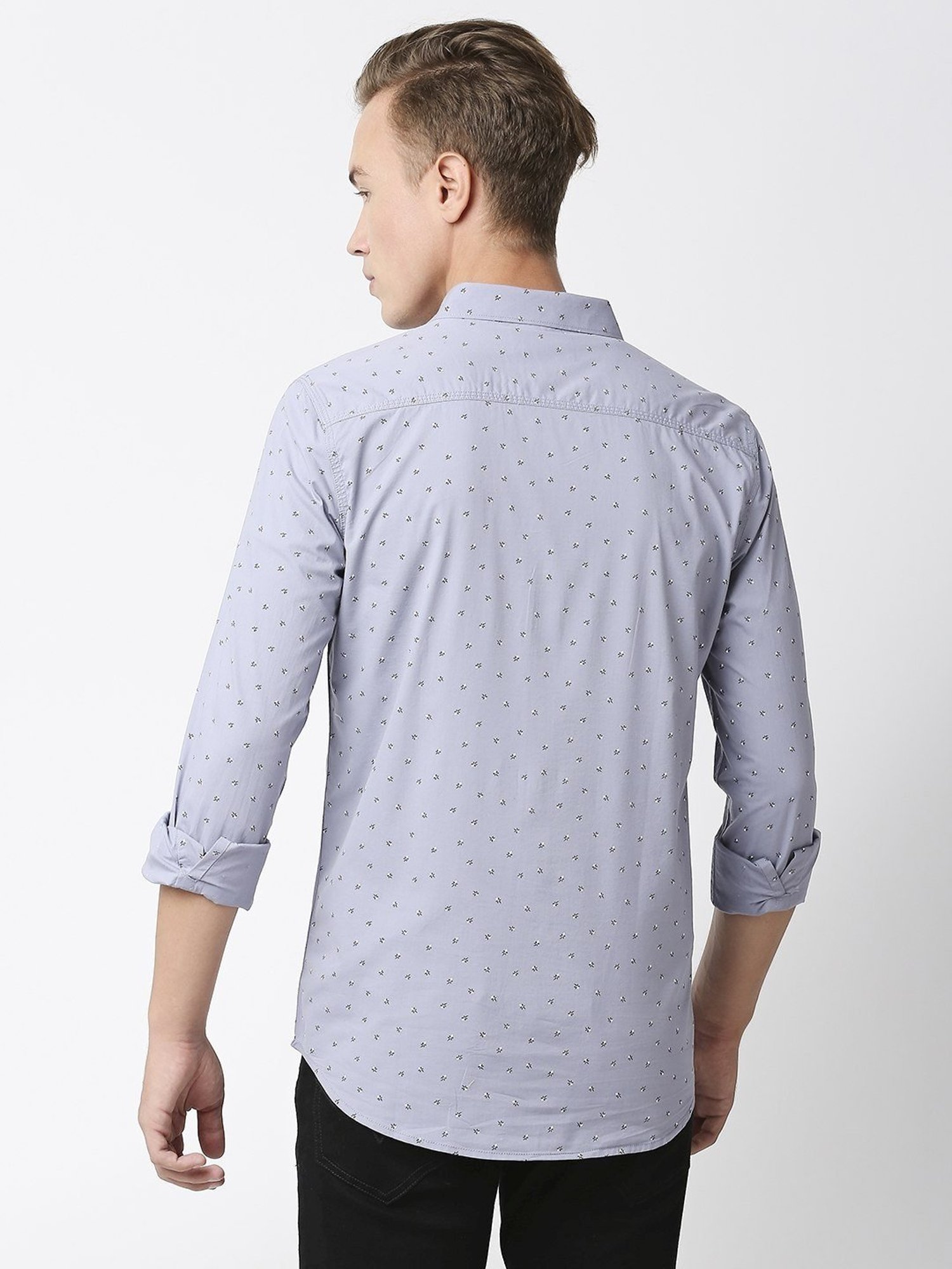Solemio Grey Slim Fit Printed Shirt