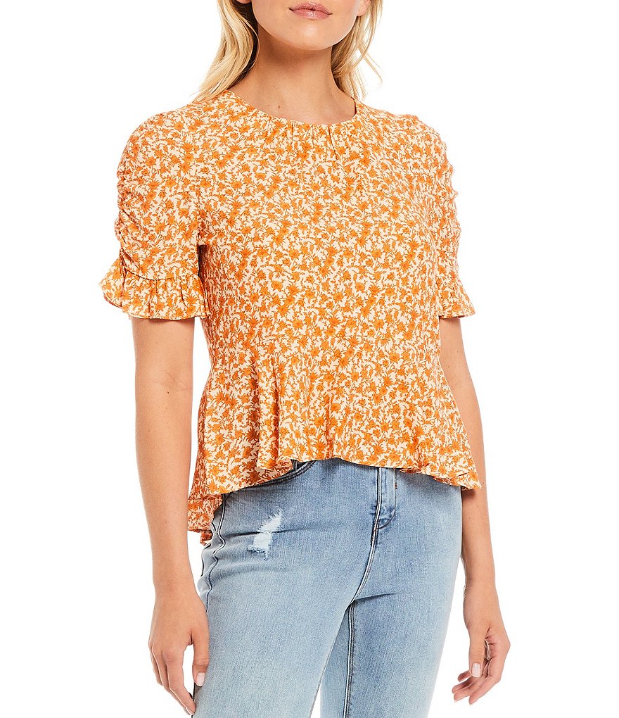 WAYF Double Ruffle V-Neck Peplum Top