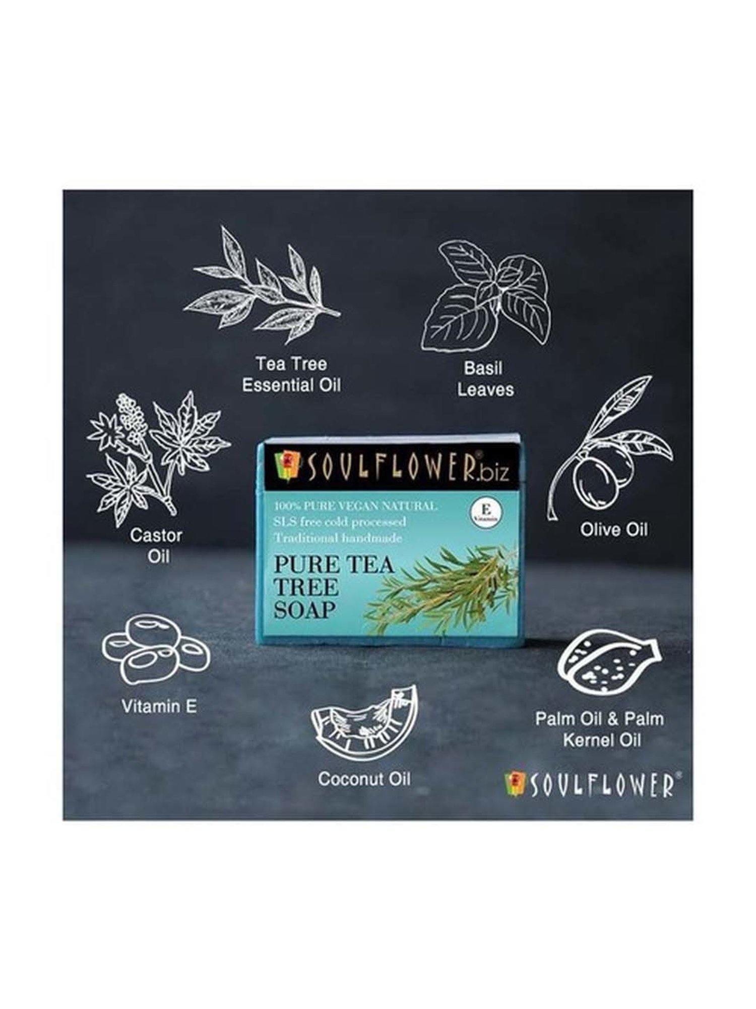 Soulflower Pure Tea Tree Soap - 150 gm