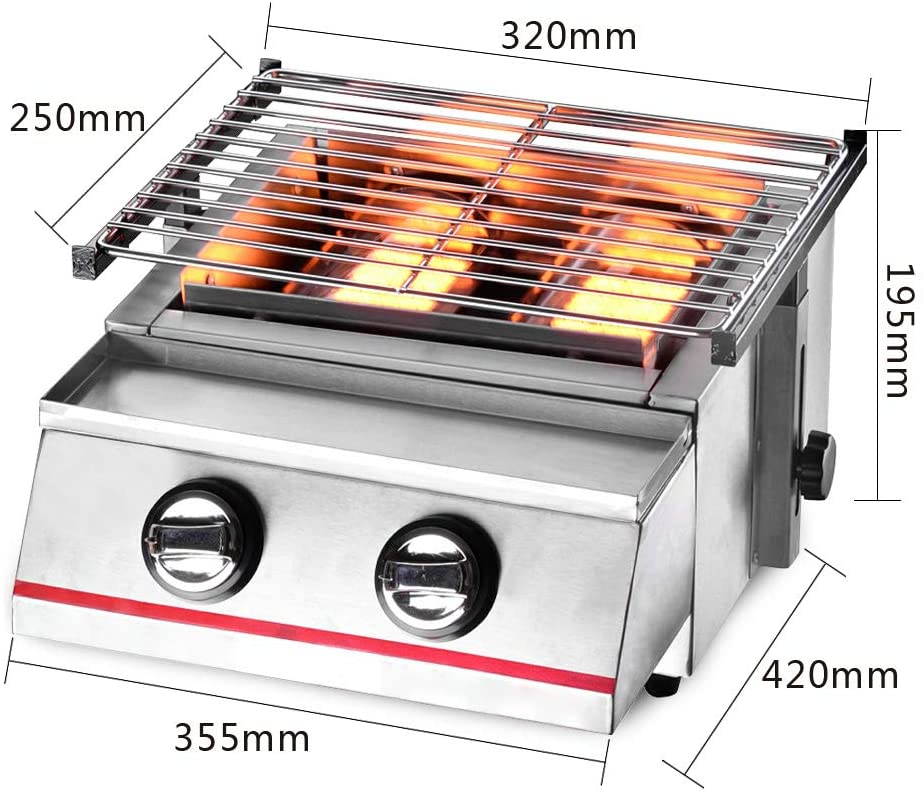 LOYALHEARTDY Small 2-head Stainless Steel Silver Gas Smokeless Grill Non-stick Pan with Steel Lid