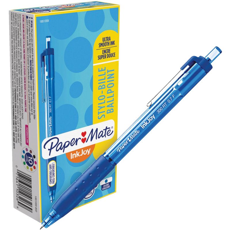 Paper Mate Inkjoy Ballpoint Pens, 0.7mm, Blue, Box of 12