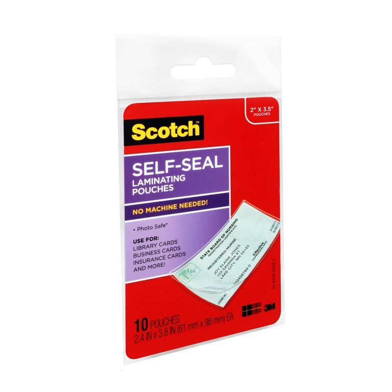 10ct Laminating Pouches Self-Seal 2" x 3.5" - Scotch