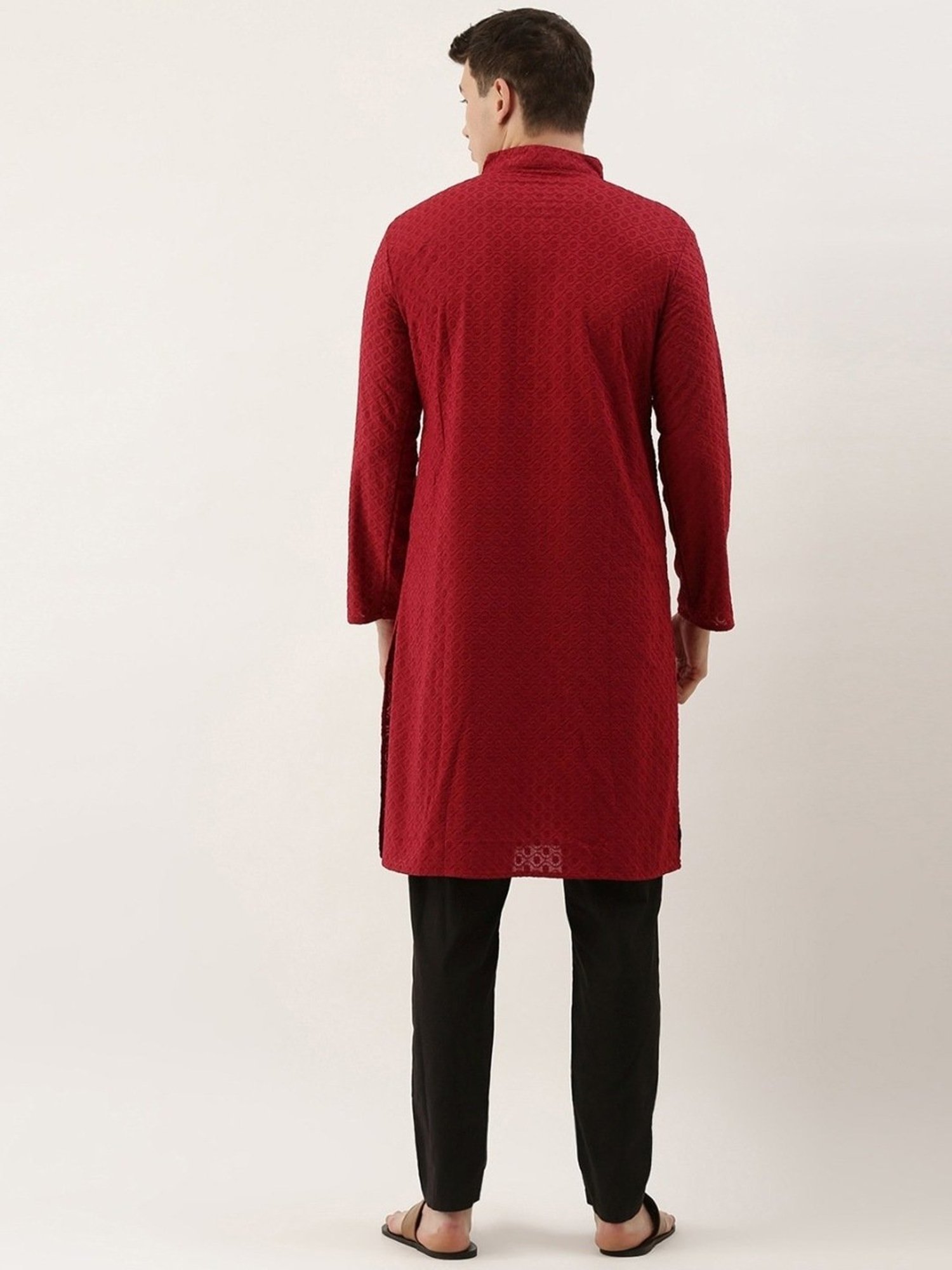 SWAGG INDIA Maroon Cotton Regular Fit Embroidered Kurta