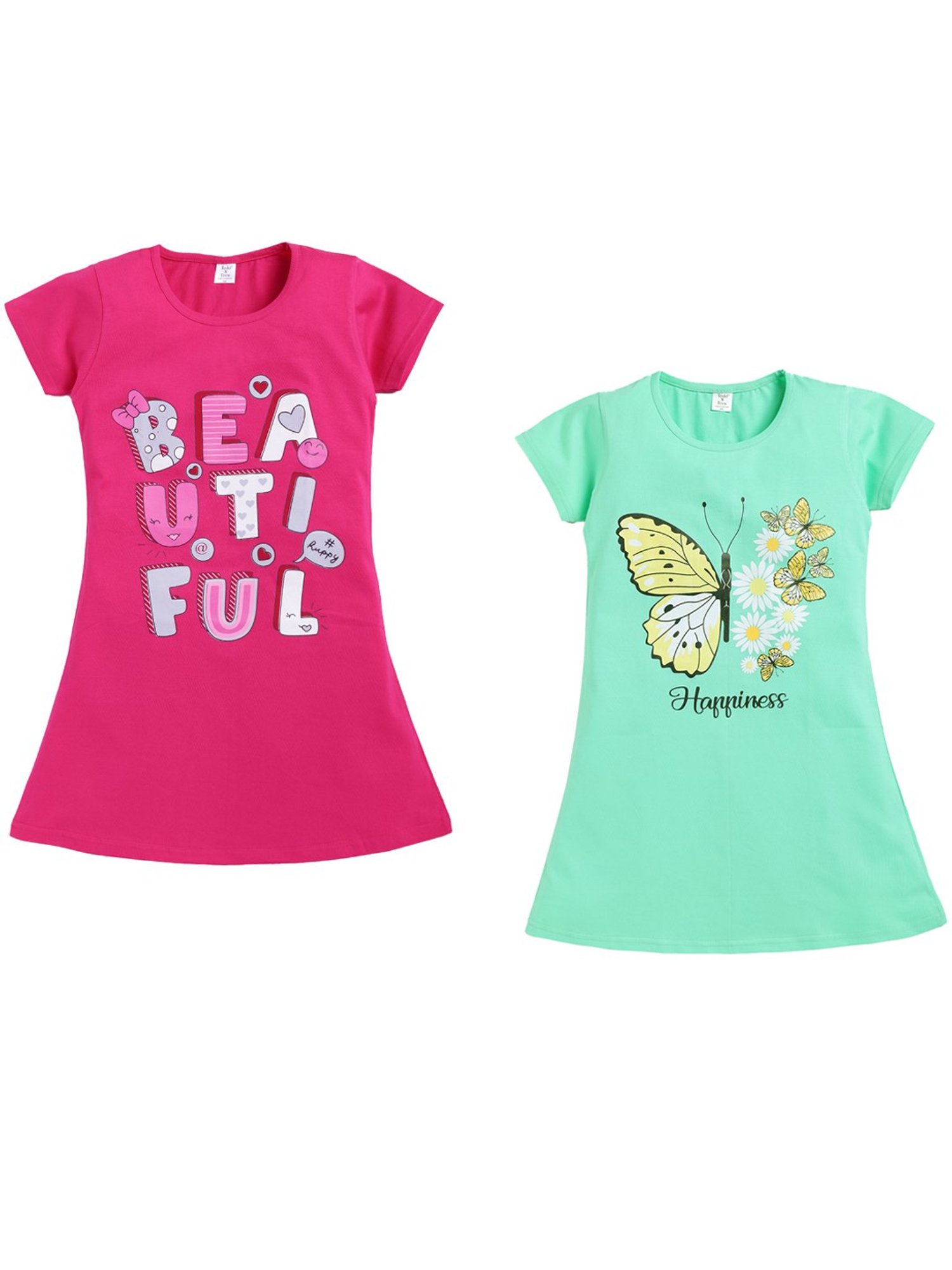 Berrytree Organic Girls Blue Cotton Clouds Print Night Suits