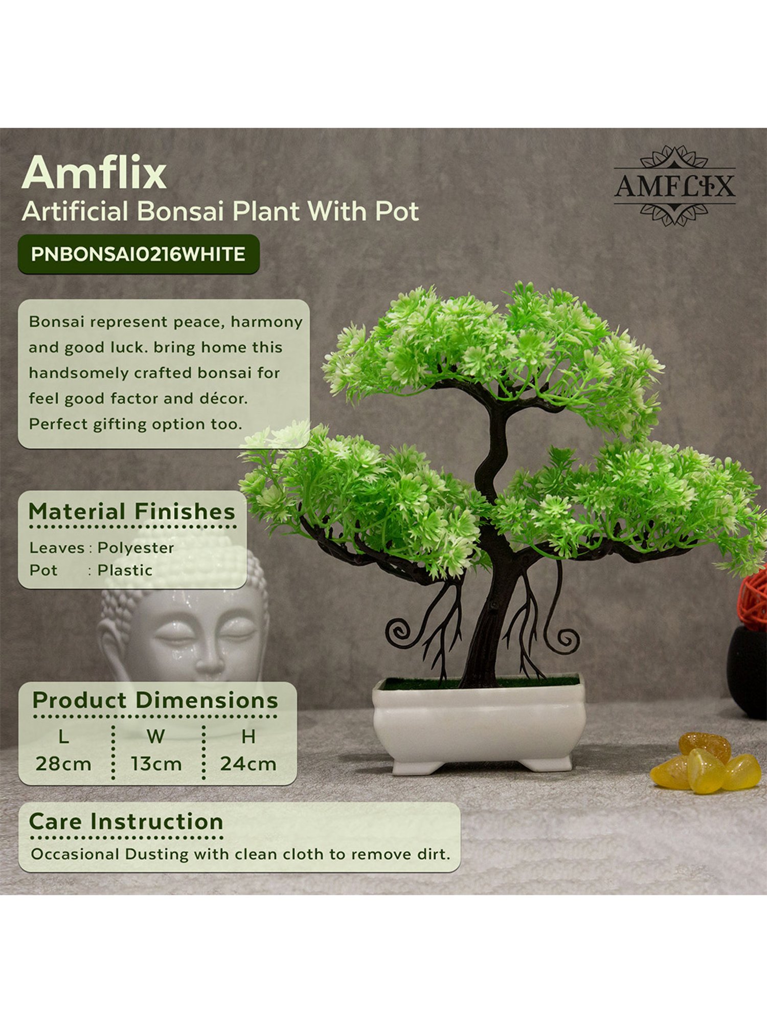 Amflix White Artificial Bonsai Plant With Pot
