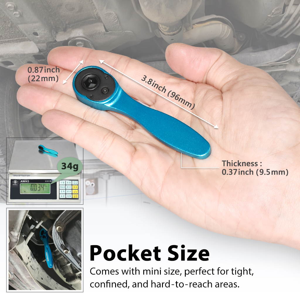 FIRSTINFO 1/4 Inch Mini Midget Ratchet Pocket Screwdriver, Hexagon Bit Holder, Low Profile Bits Driver Reversible with 72T Gear Action
