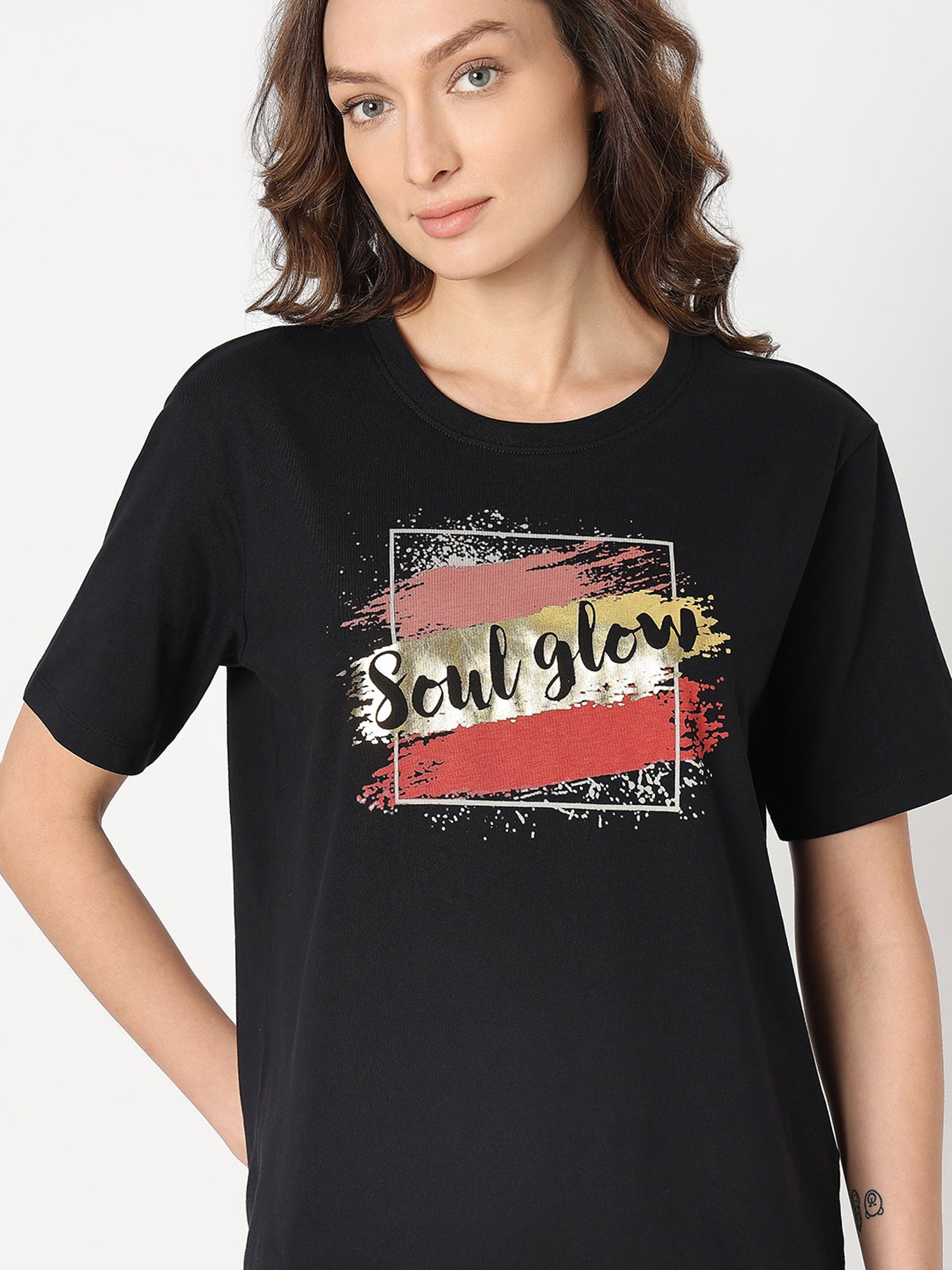 Vero Moda Black Cotton Graphic Print T-Shirt