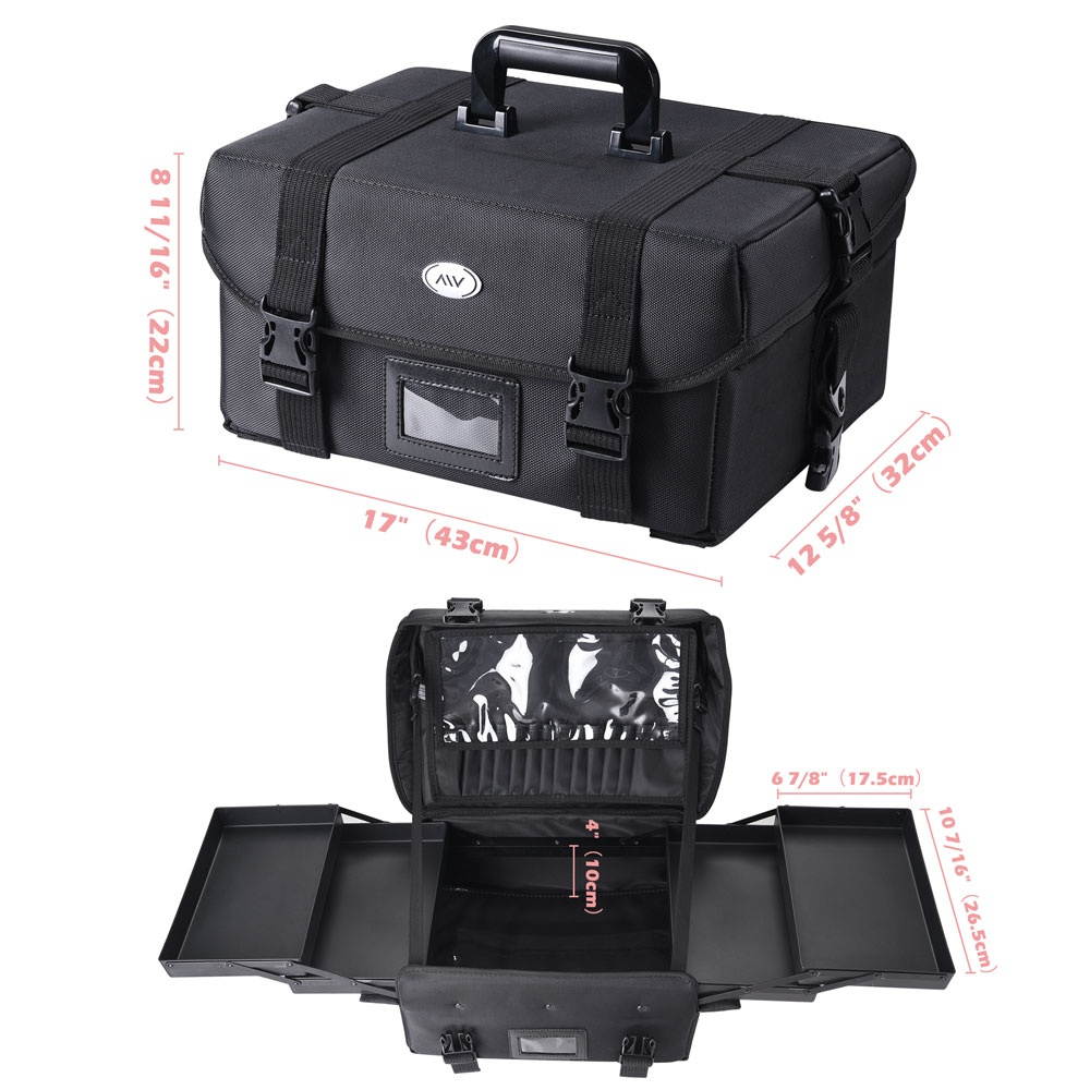 Byootique&reg; 1680D Nylon Makeup Train Case Pockets Travel Hard Bag Artist Cosmetic Organizer with Tray