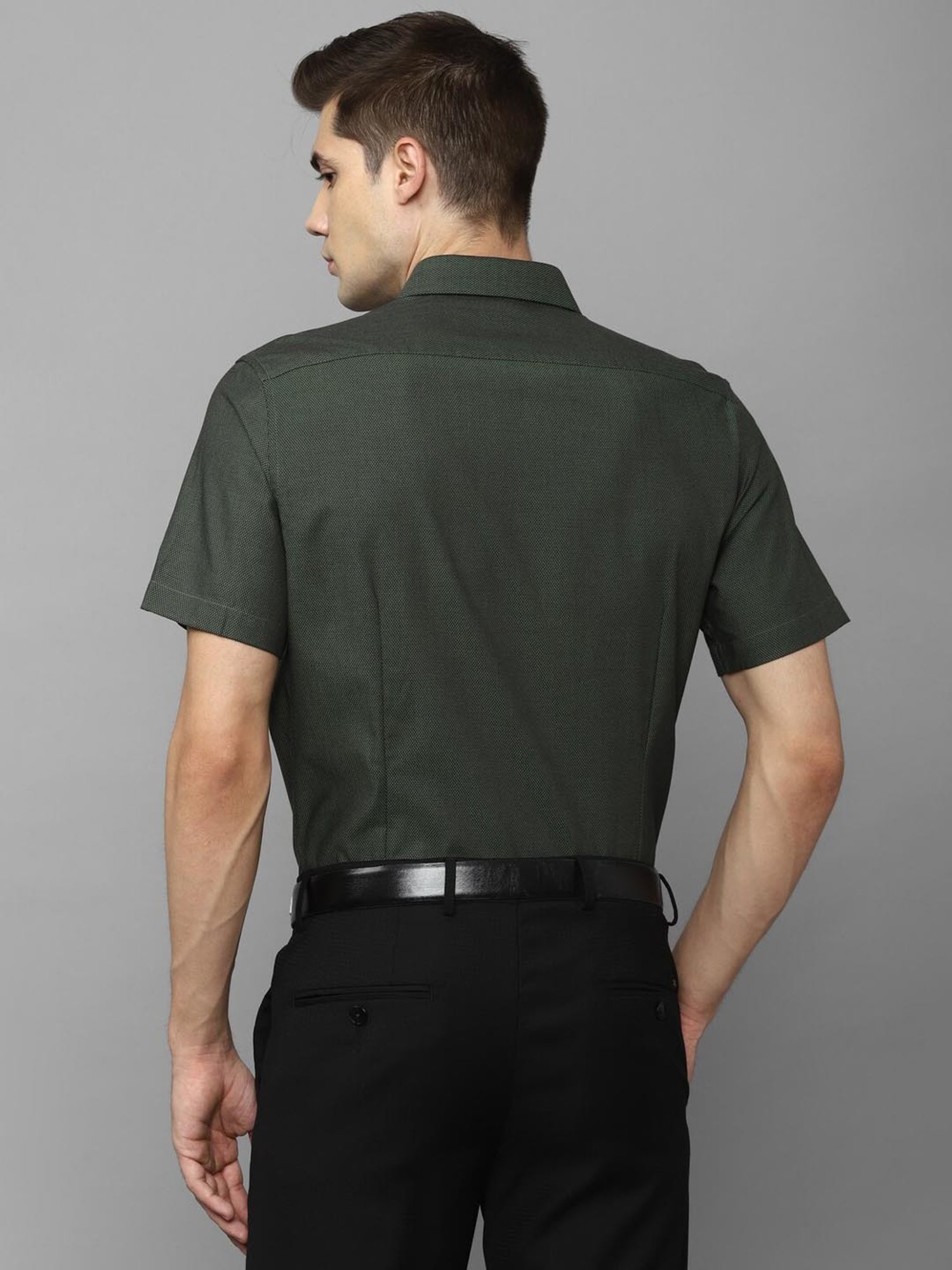 Louis Philippe Olive Cotton Slim Fit Shirt